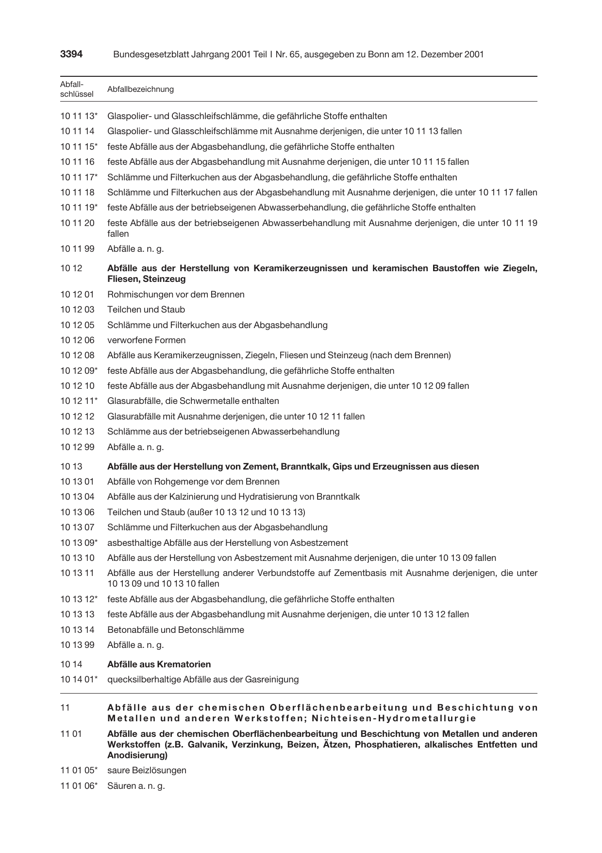 BGBl. 2001, Seite 3394 — Originalseite als Abbildung