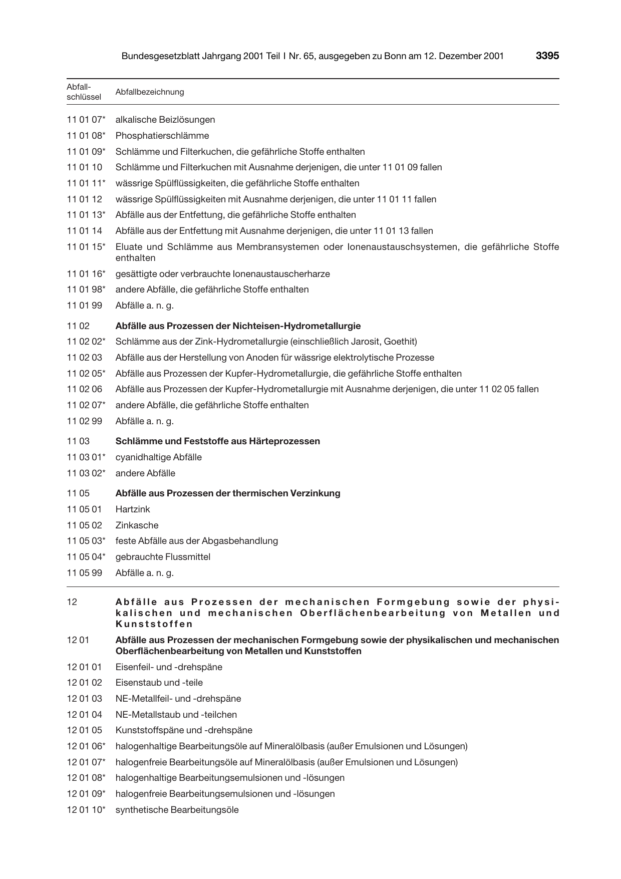BGBl. 2001, Seite 3395 — Originalseite als Abbildung