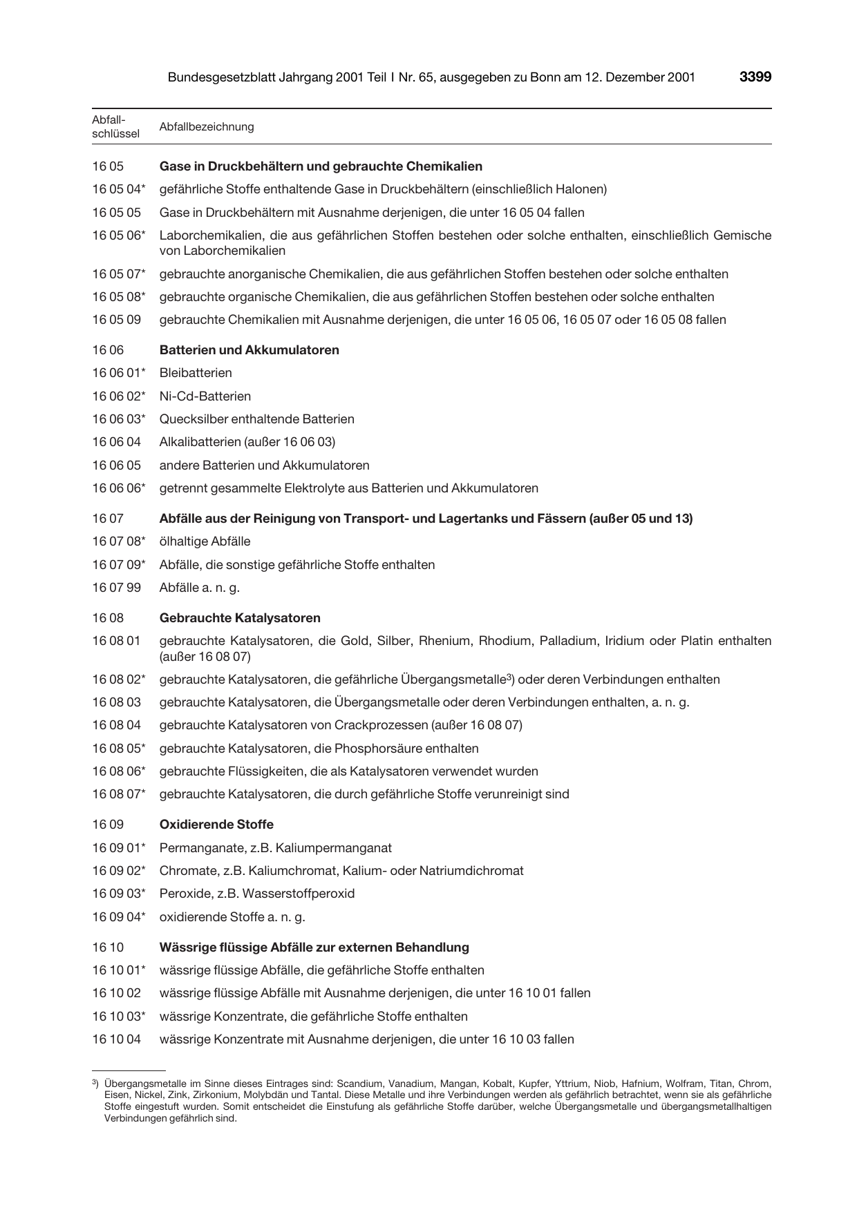 BGBl. 2001, Seite 3399 — Originalseite als Abbildung