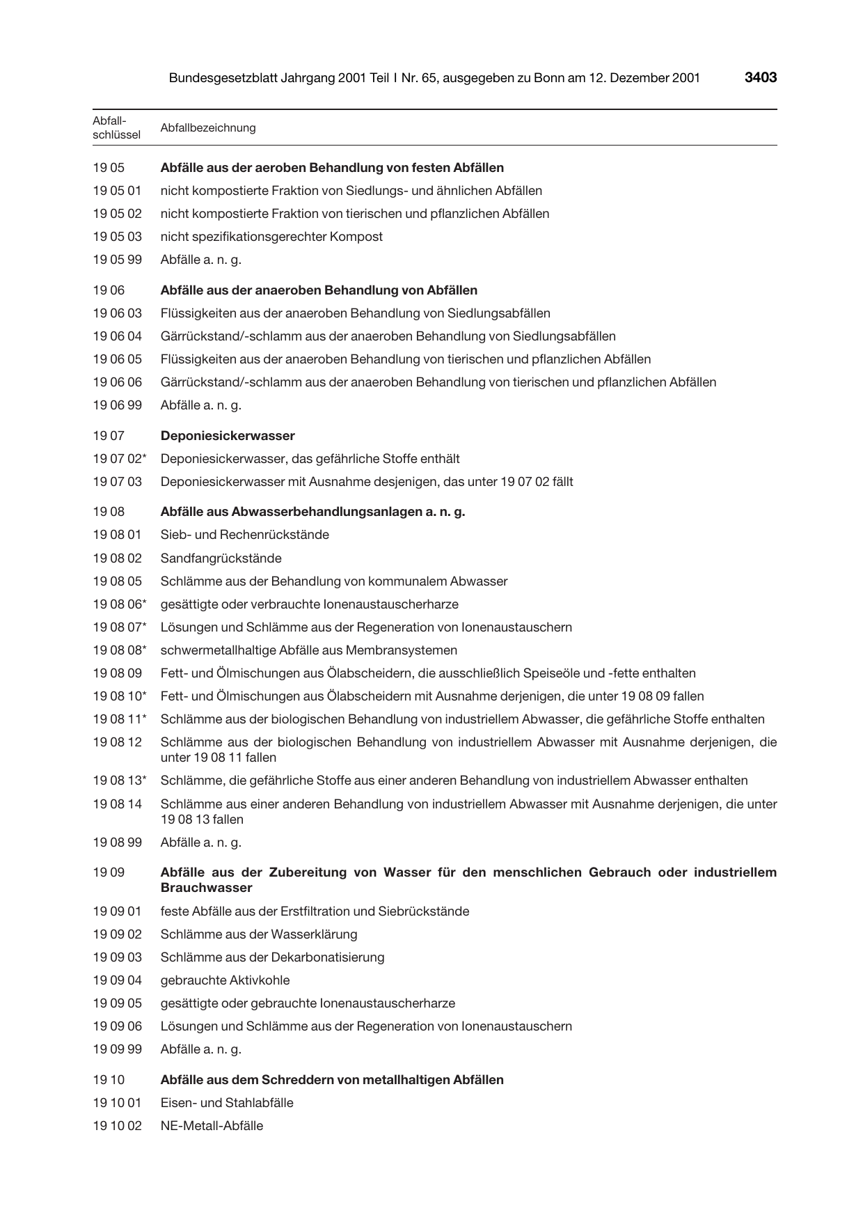 BGBl. 2001, Seite 3403 — Originalseite als Abbildung
