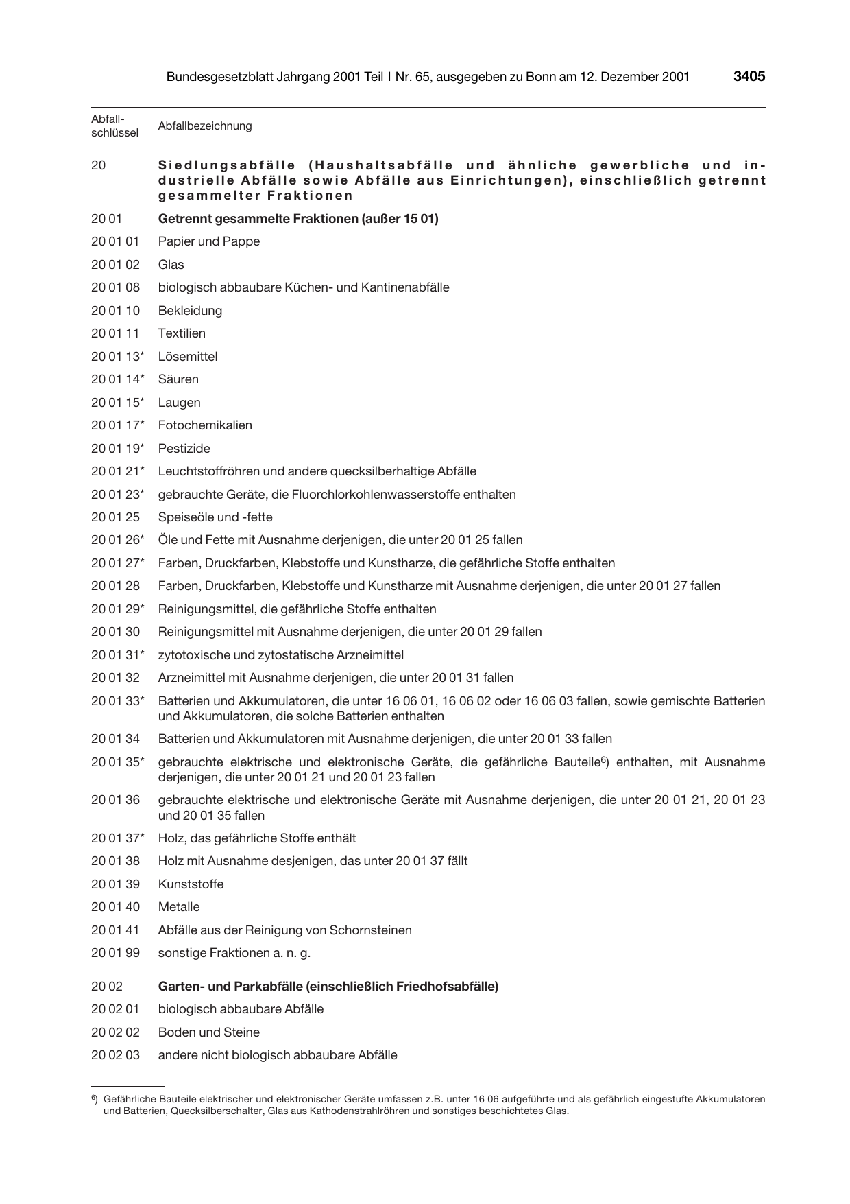 BGBl. 2001, Seite 3405 — Originalseite als Abbildung