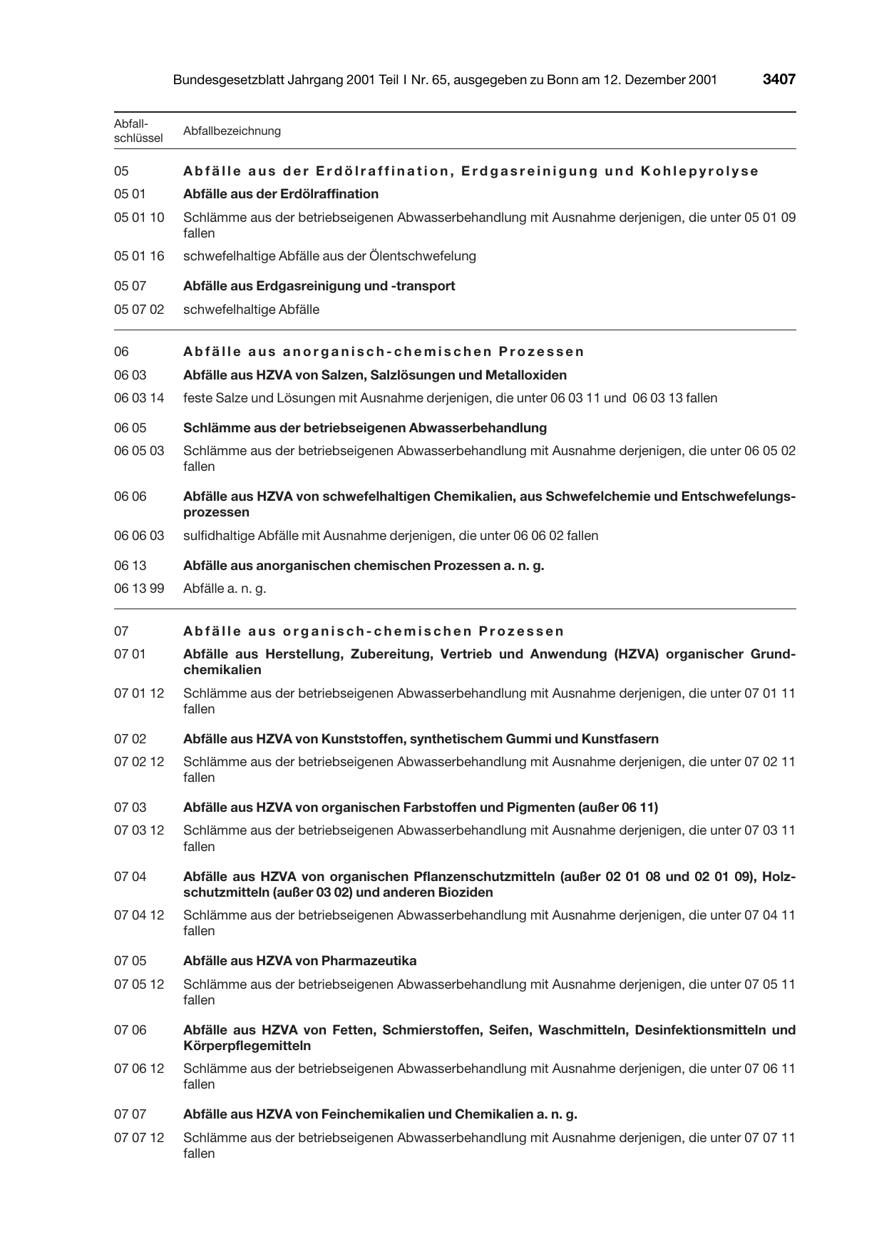 BGBl. 2001, Seite 3407 — Originalseite als Abbildung
