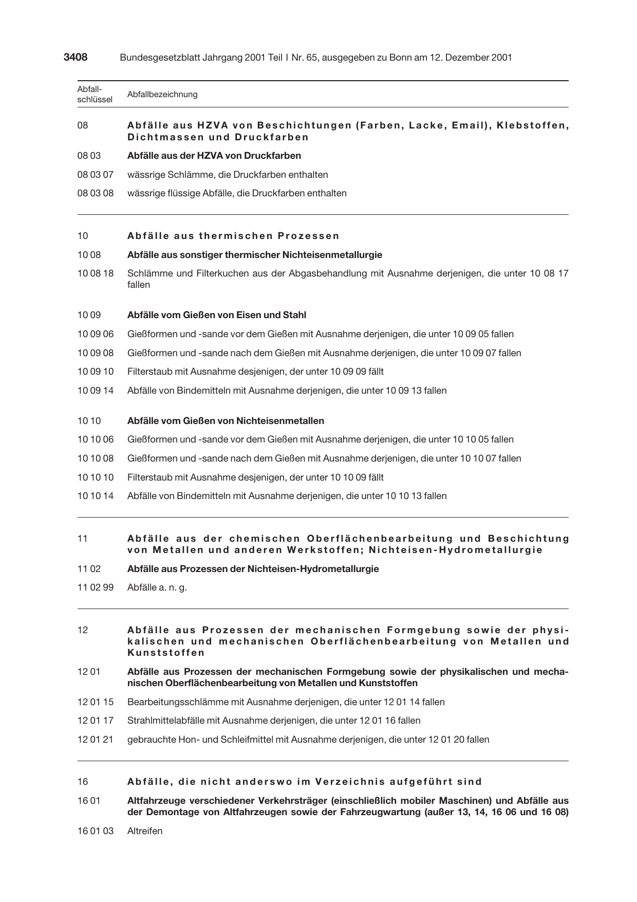 BGBl. 2001, Seite 3408 — Originalseite als Abbildung