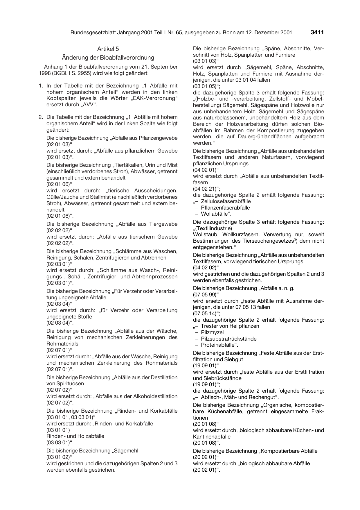 BGBl. 2001, Seite 3411 — Originalseite als Abbildung