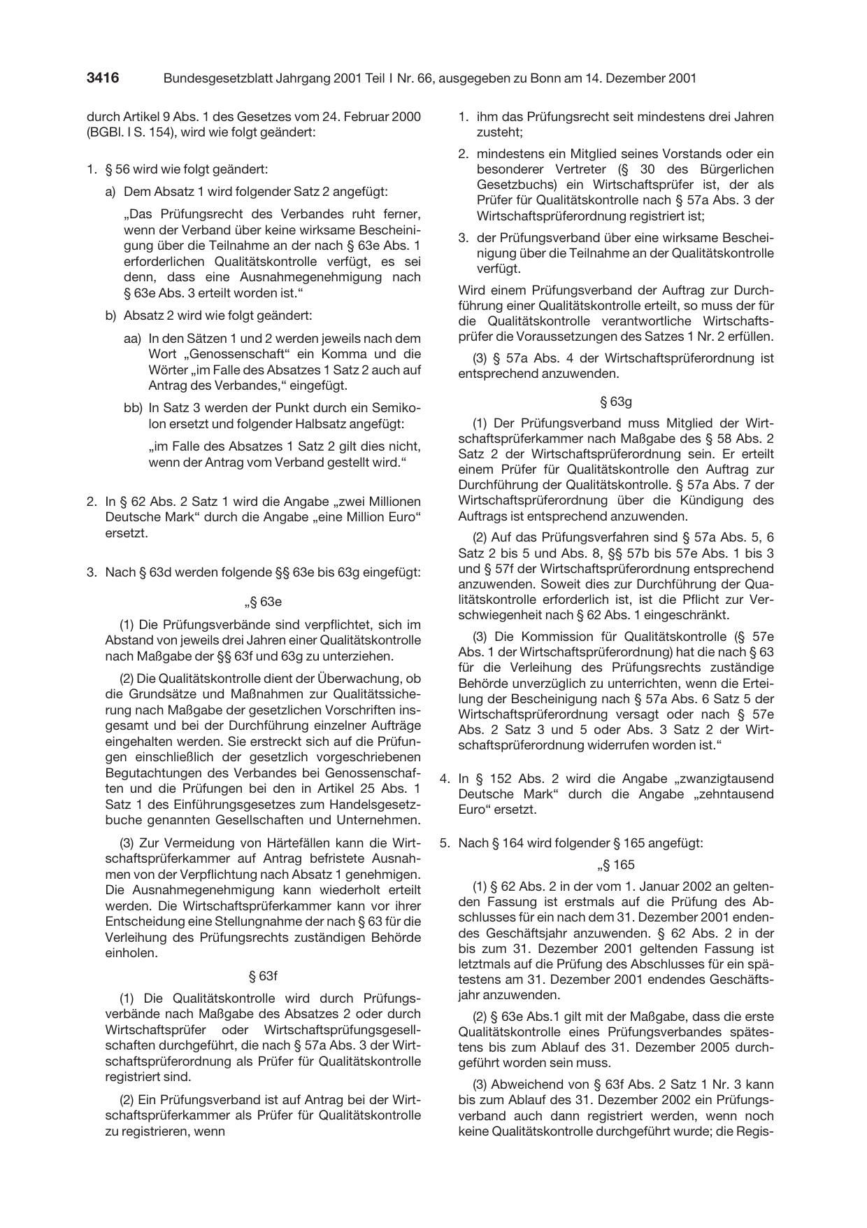 BGBl. 2001, Seite 3416 — Originalseite als Abbildung