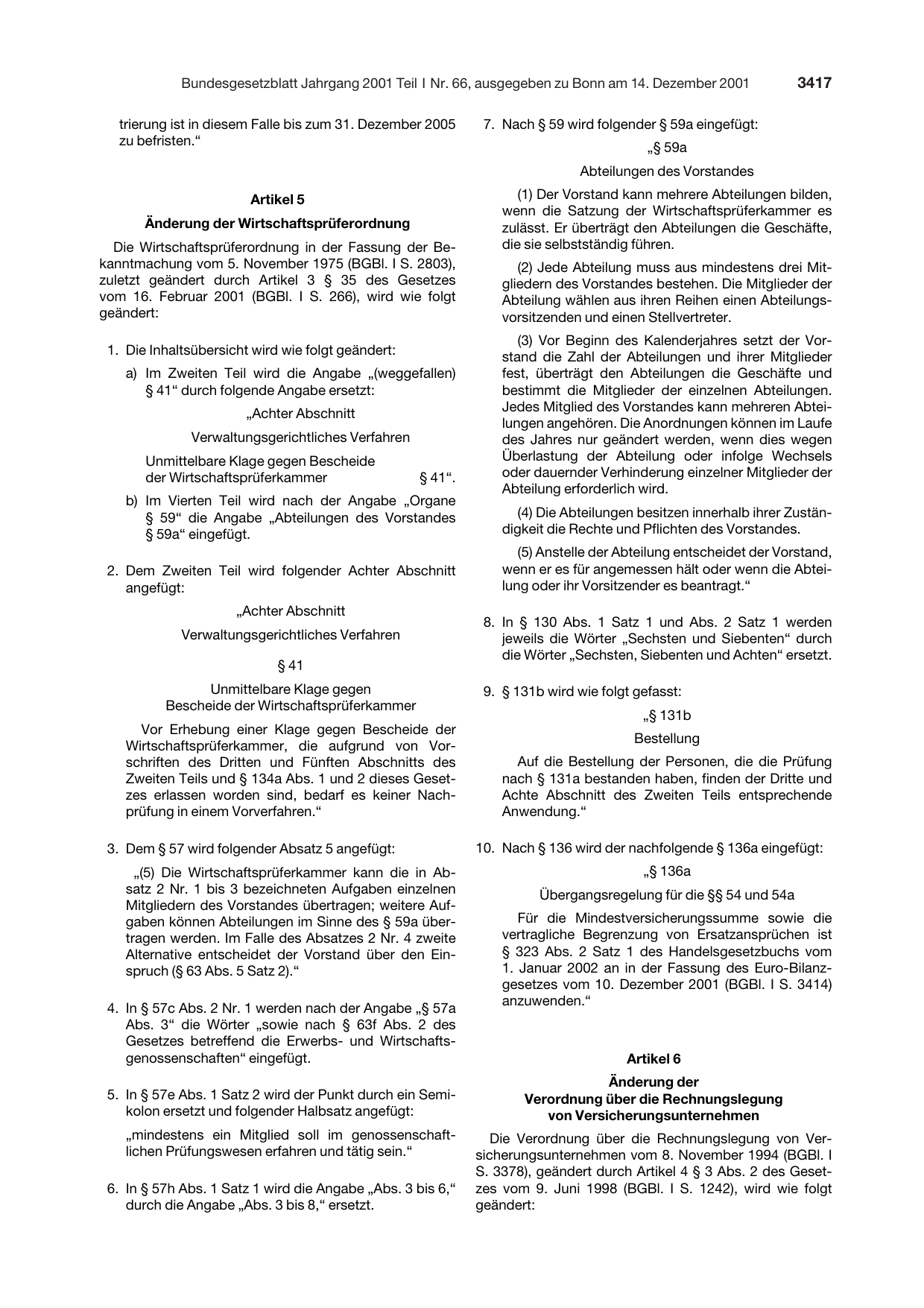 BGBl. 2001, Seite 3417 — Originalseite als Abbildung