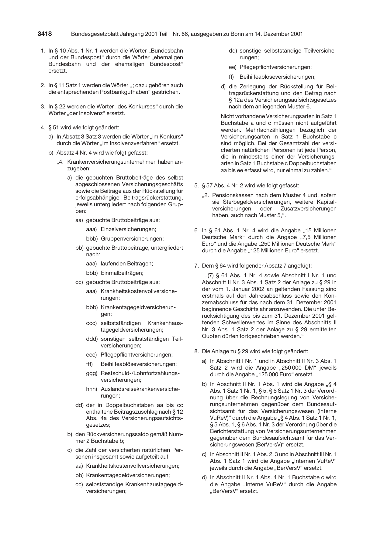 BGBl. 2001, Seite 3418 — Originalseite als Abbildung