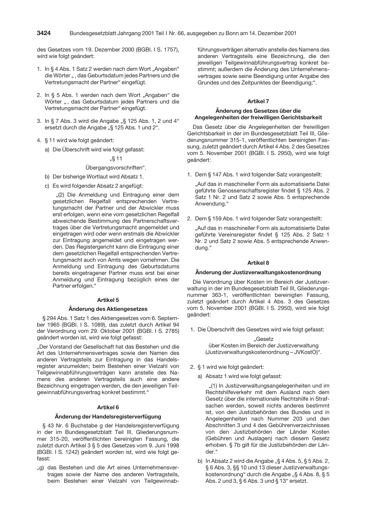 BGBl. 2001, Seite 3424 — Originalseite als Abbildung