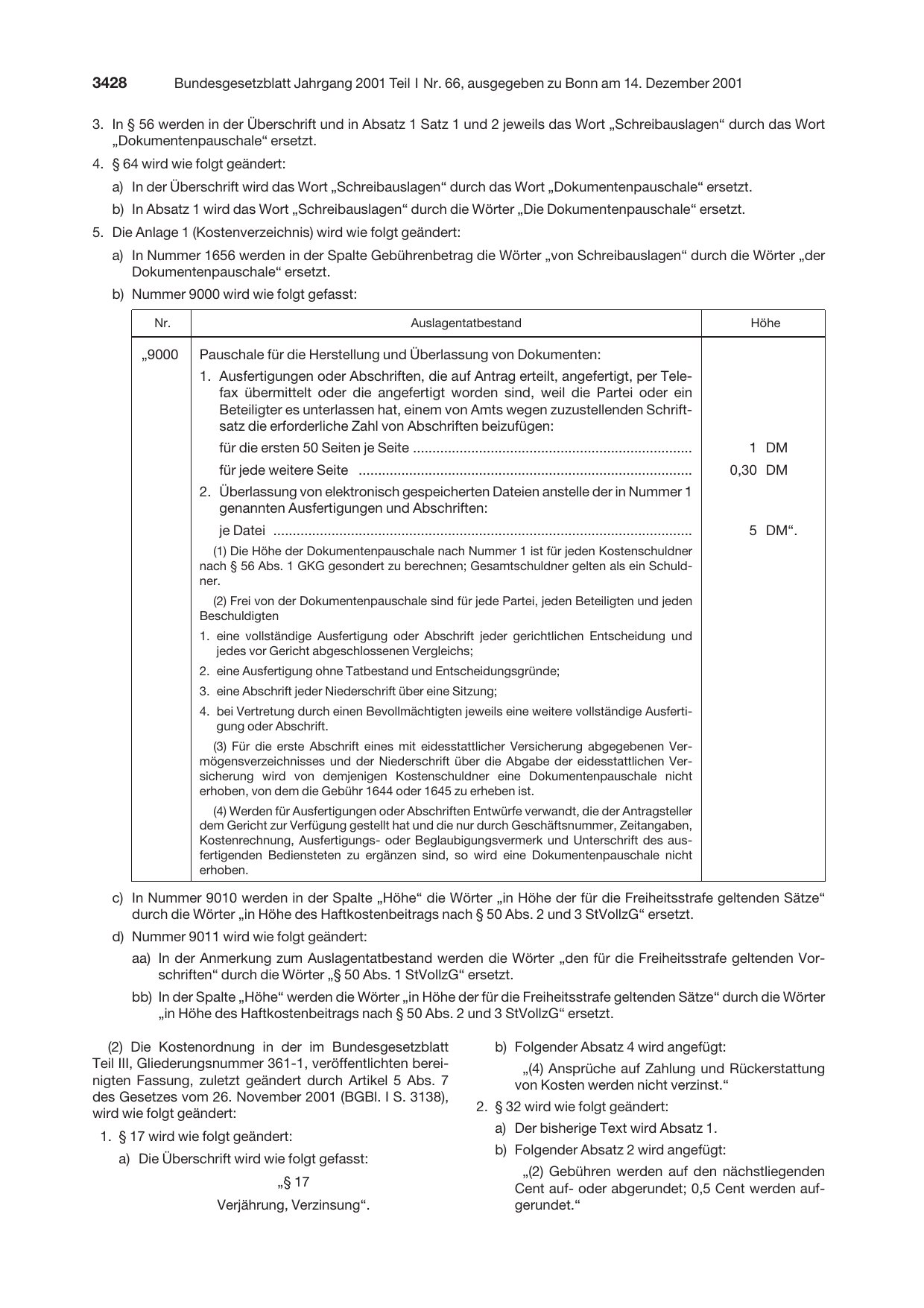 BGBl. 2001, Seite 3428 — Originalseite als Abbildung