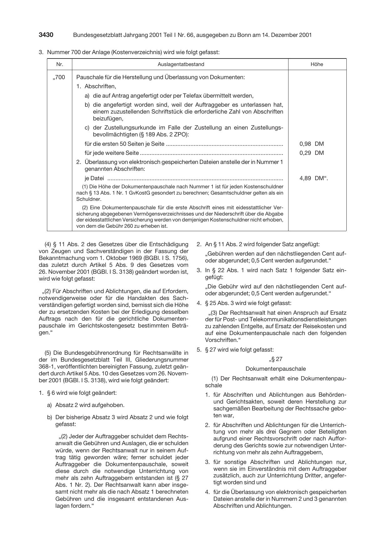 BGBl. 2001, Seite 3430 — Originalseite als Abbildung