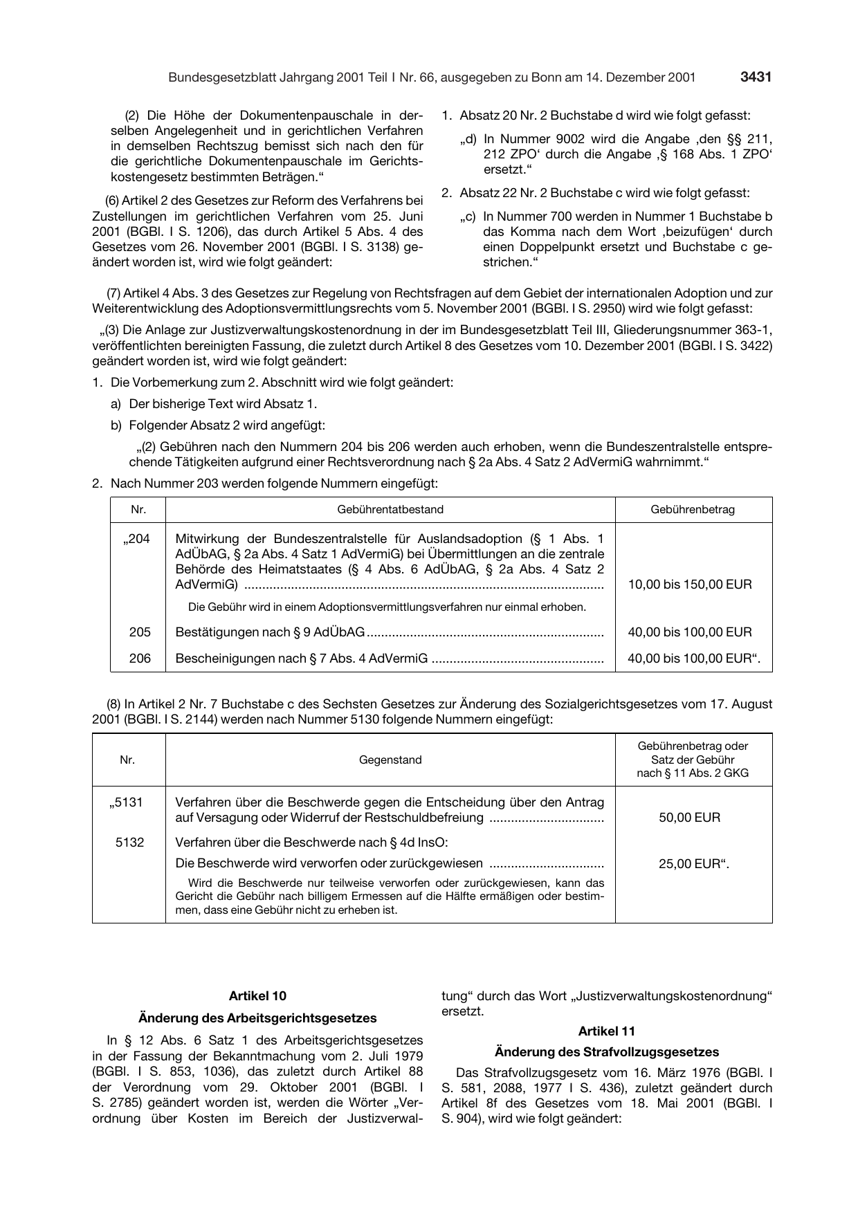 BGBl. 2001, Seite 3431 — Originalseite als Abbildung