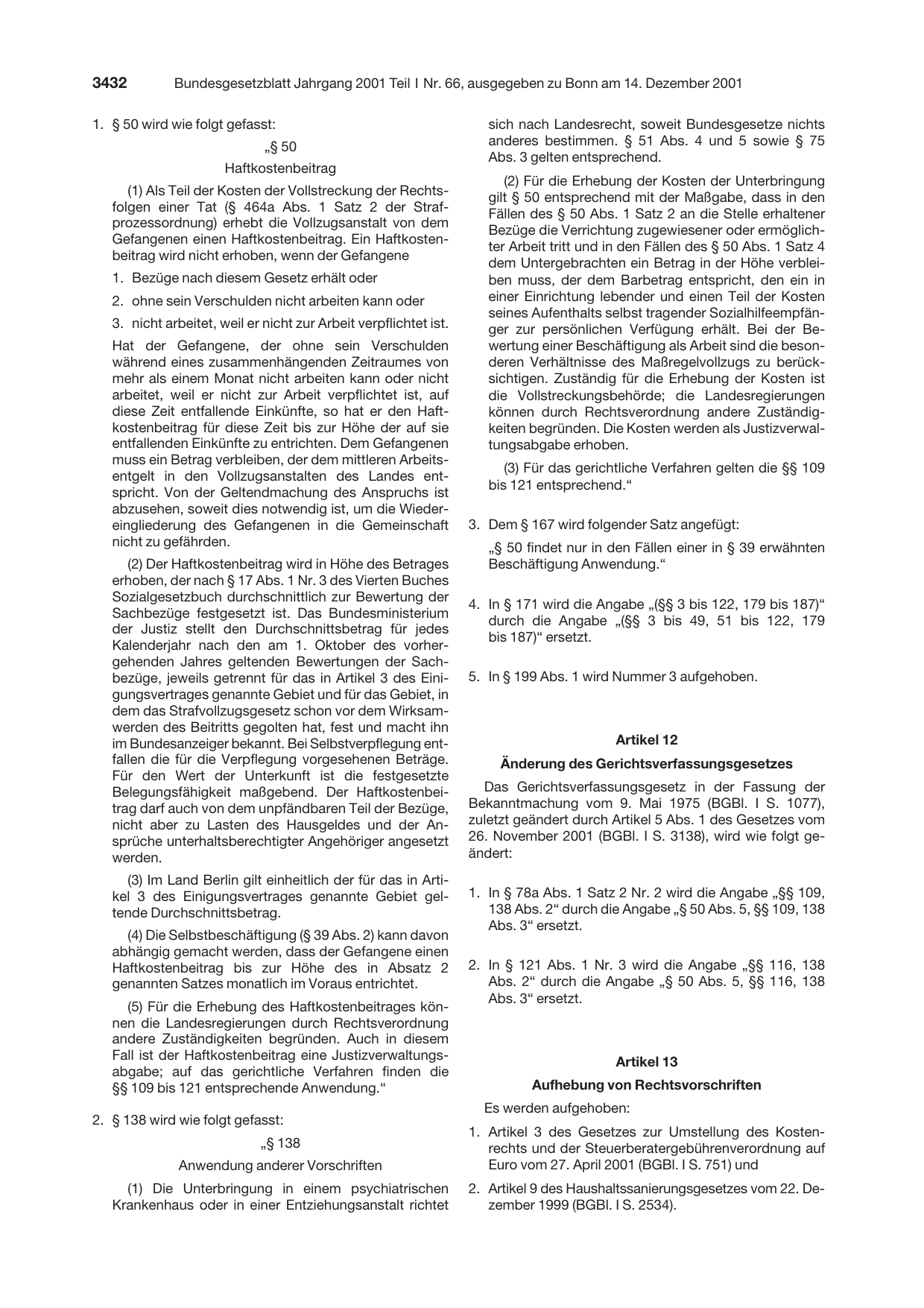 BGBl. 2001, Seite 3432 — Originalseite als Abbildung