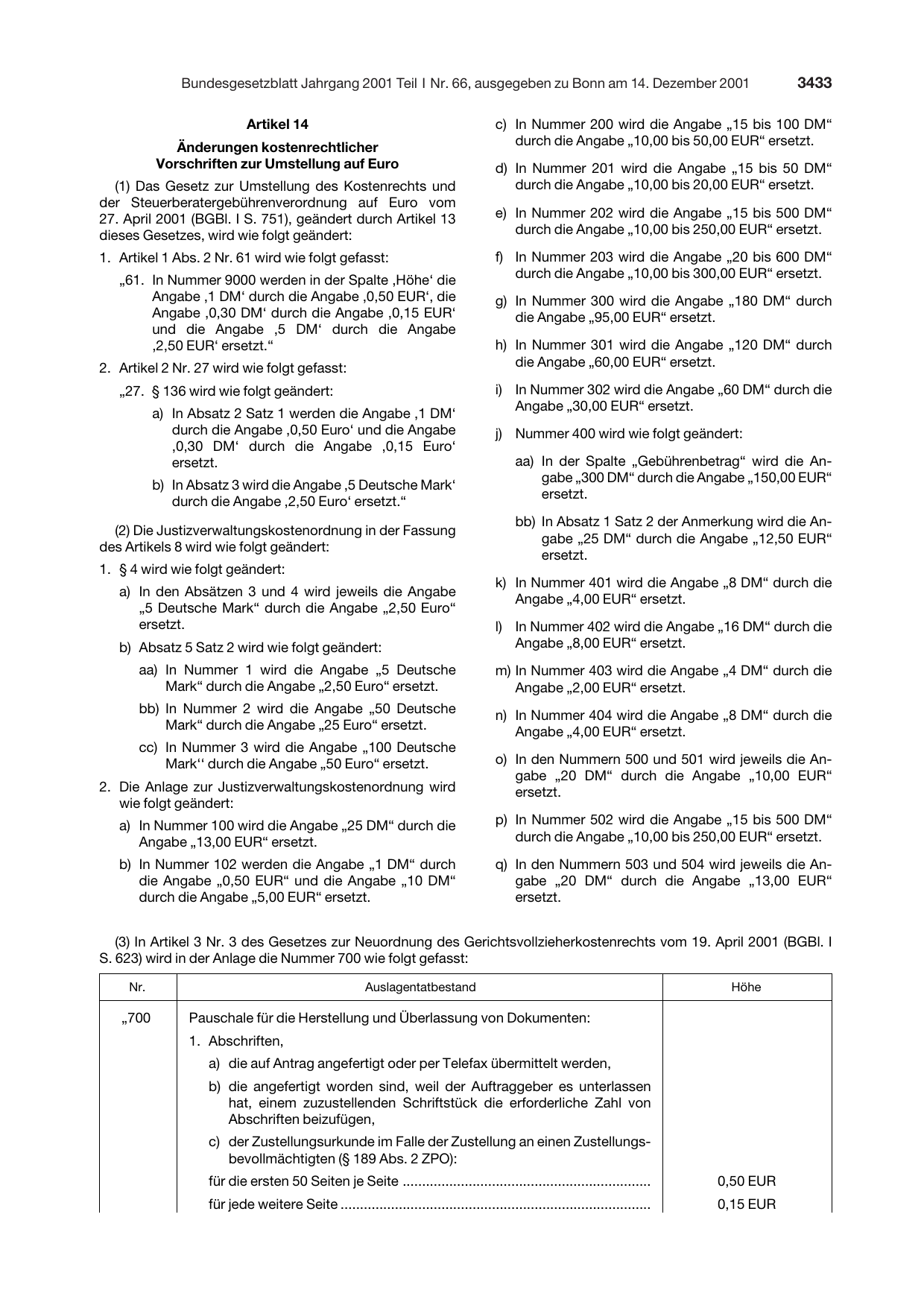 BGBl. 2001, Seite 3433 — Originalseite als Abbildung