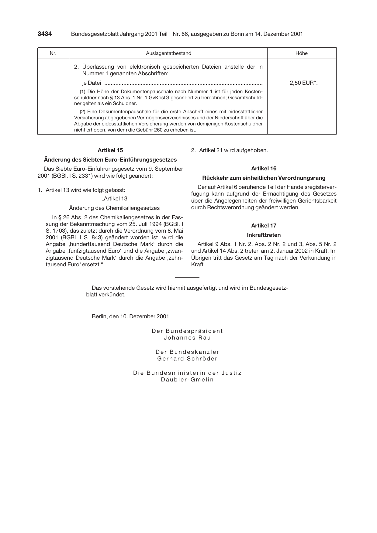BGBl. 2001, Seite 3434 — Originalseite als Abbildung