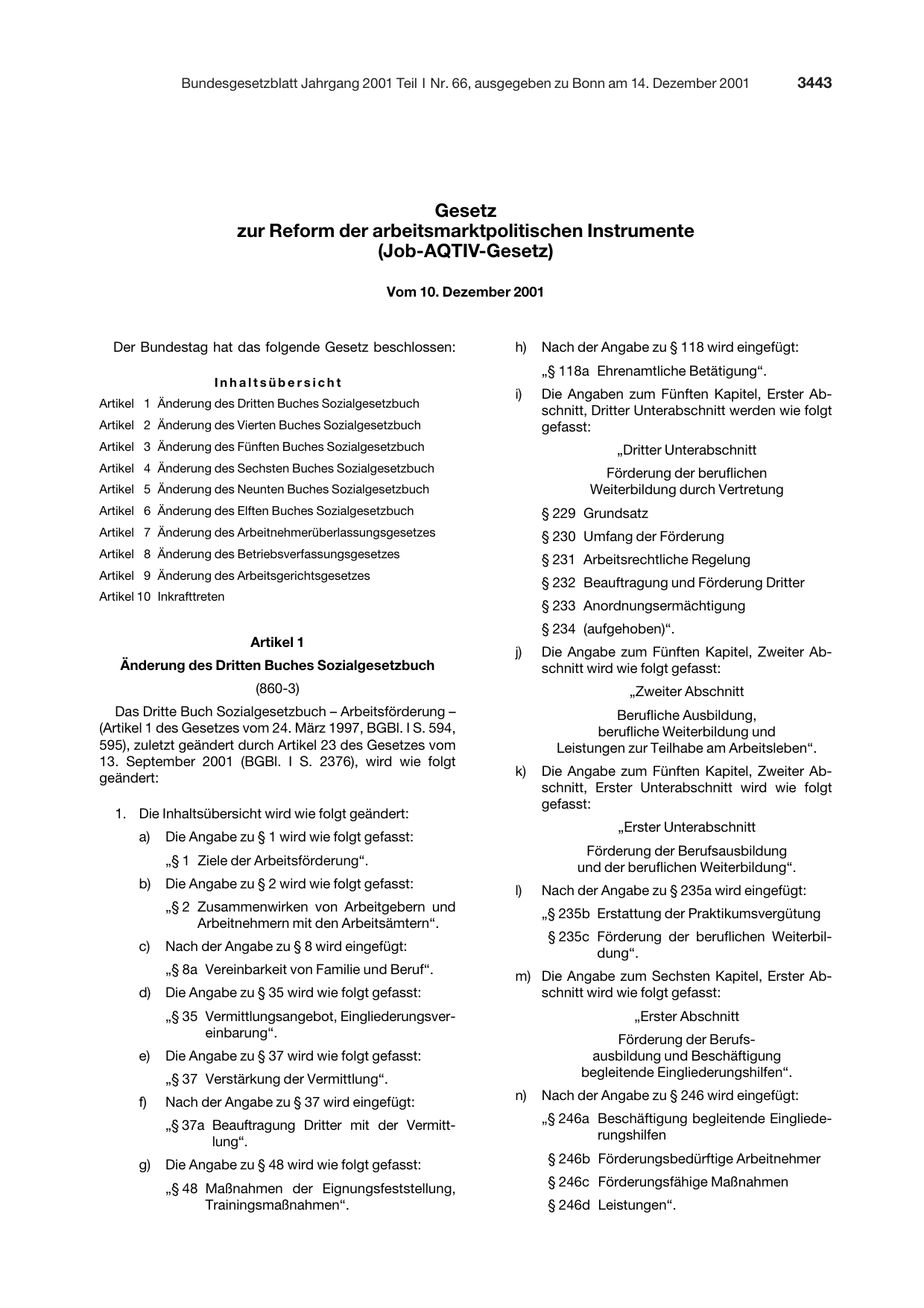 BGBl. 2001, Seite 3443 — Originalseite als Abbildung