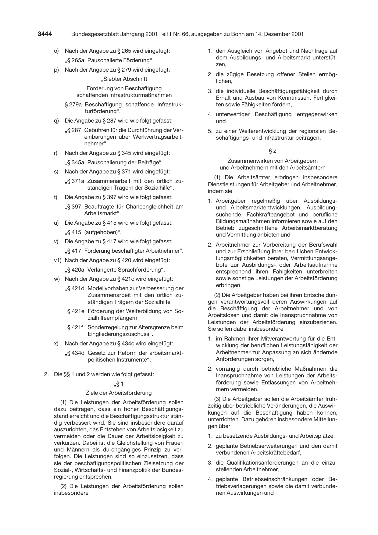 BGBl. 2001, Seite 3444 — Originalseite als Abbildung