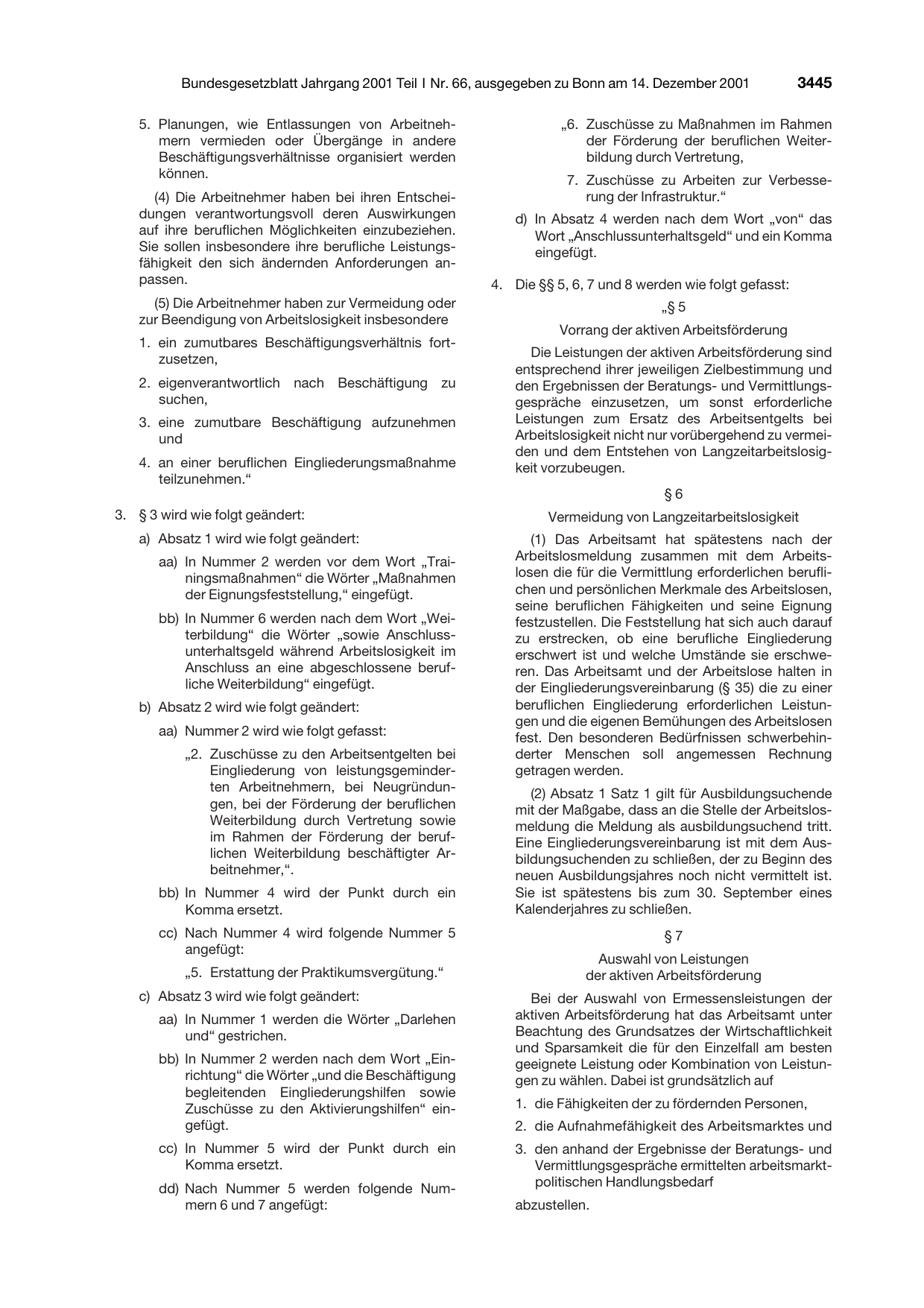 BGBl. 2001, Seite 3445 — Originalseite als Abbildung