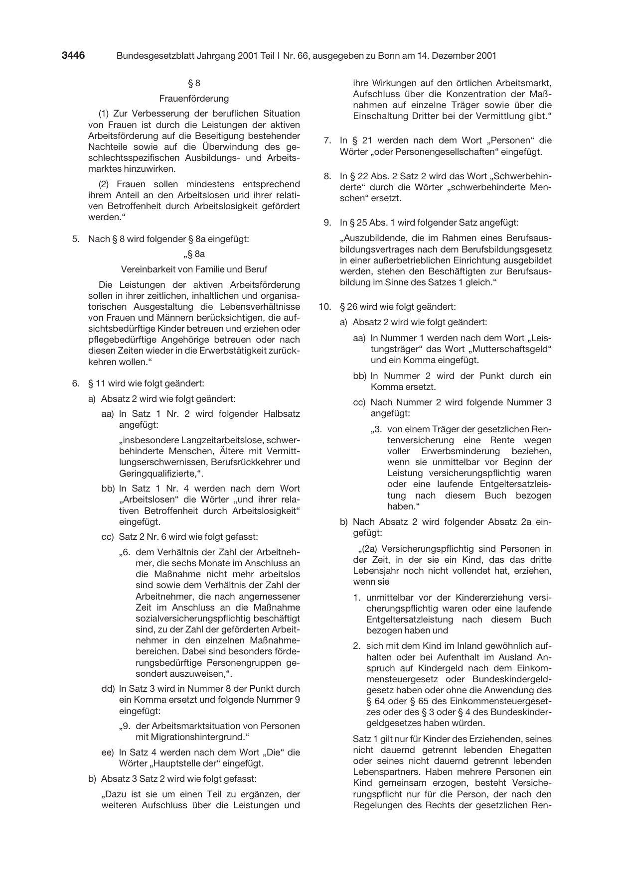 BGBl. 2001, Seite 3446 — Originalseite als Abbildung