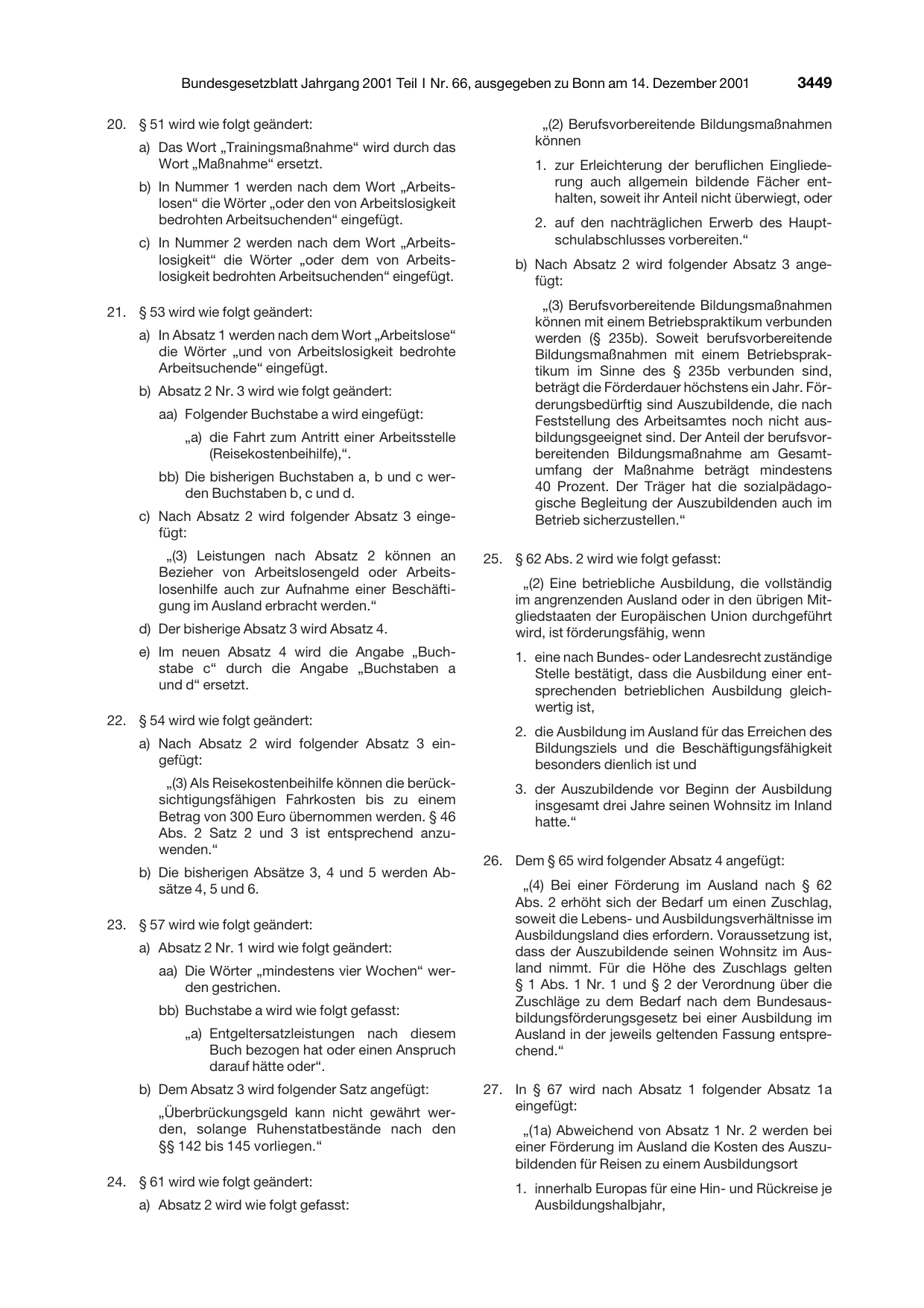 BGBl. 2001, Seite 3449 — Originalseite als Abbildung