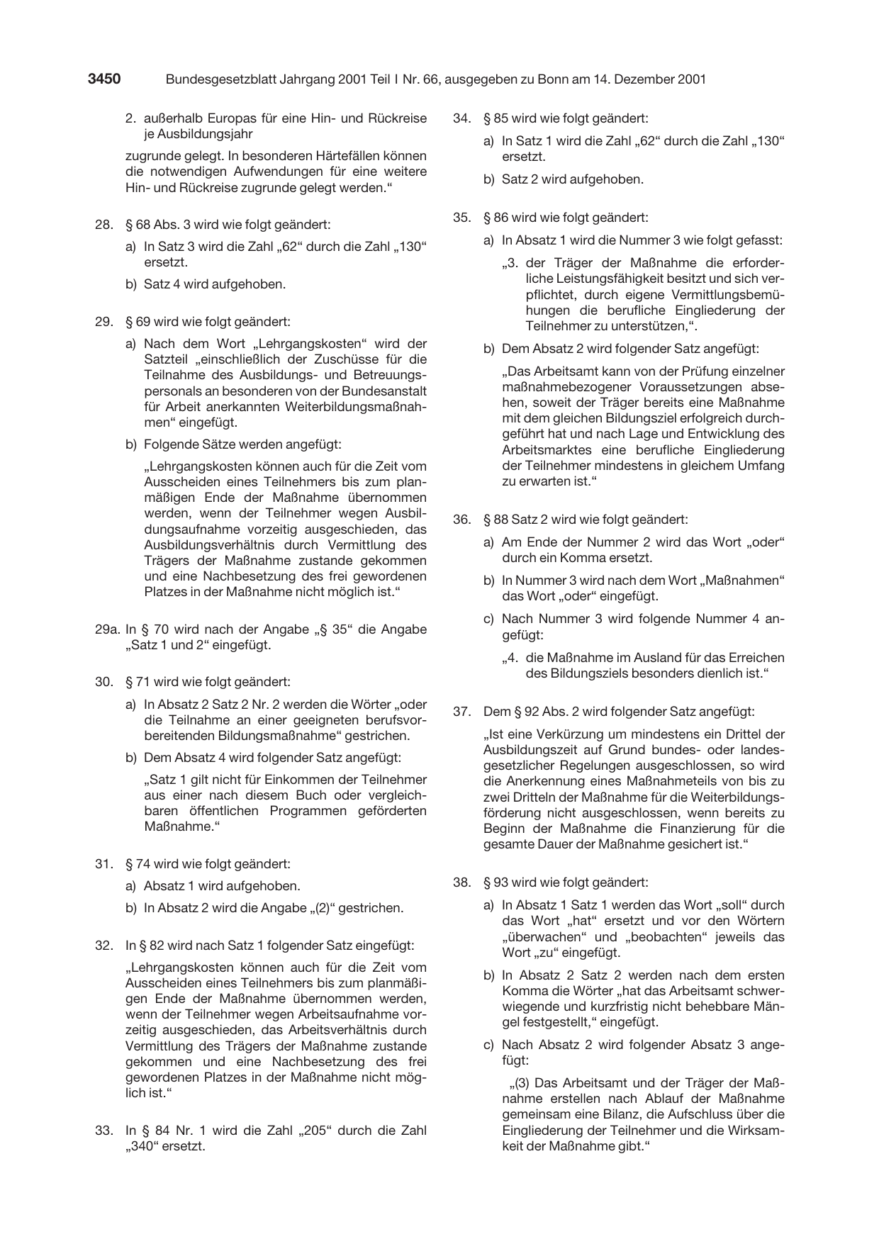 BGBl. 2001, Seite 3450 — Originalseite als Abbildung