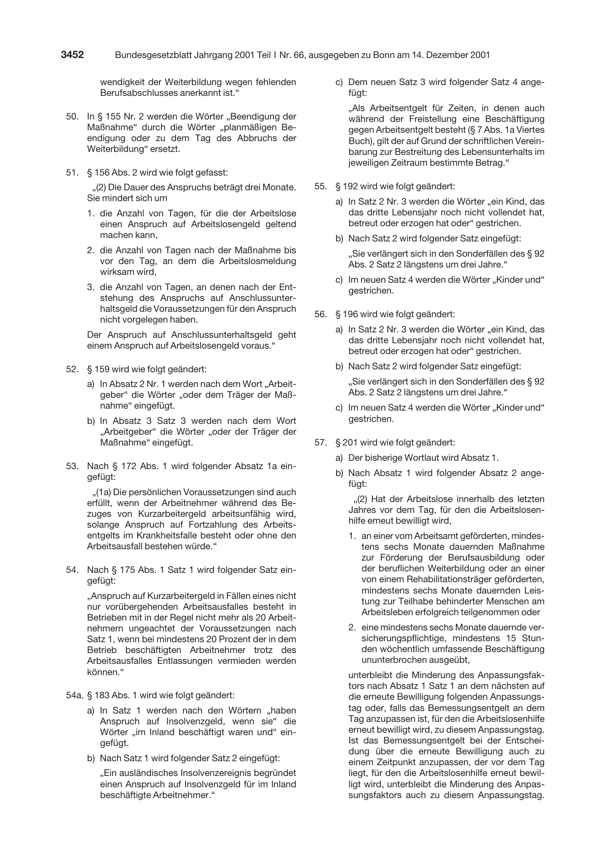 BGBl. 2001, Seite 3452 — Originalseite als Abbildung