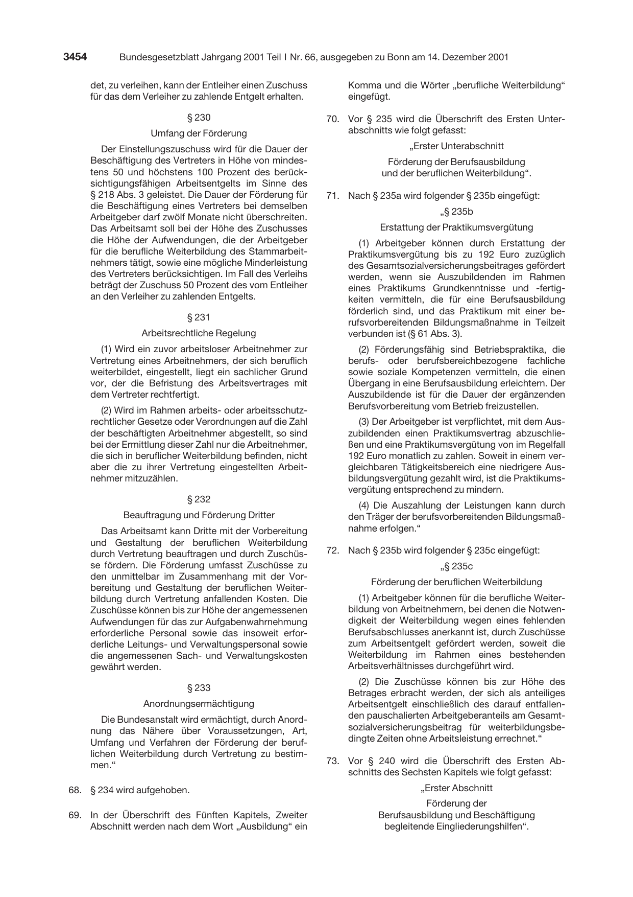 BGBl. 2001, Seite 3454 — Originalseite als Abbildung