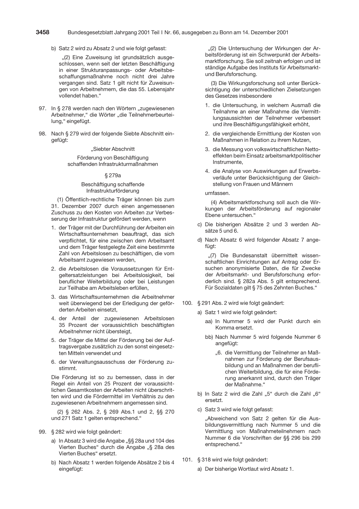 BGBl. 2001, Seite 3458 — Originalseite als Abbildung
