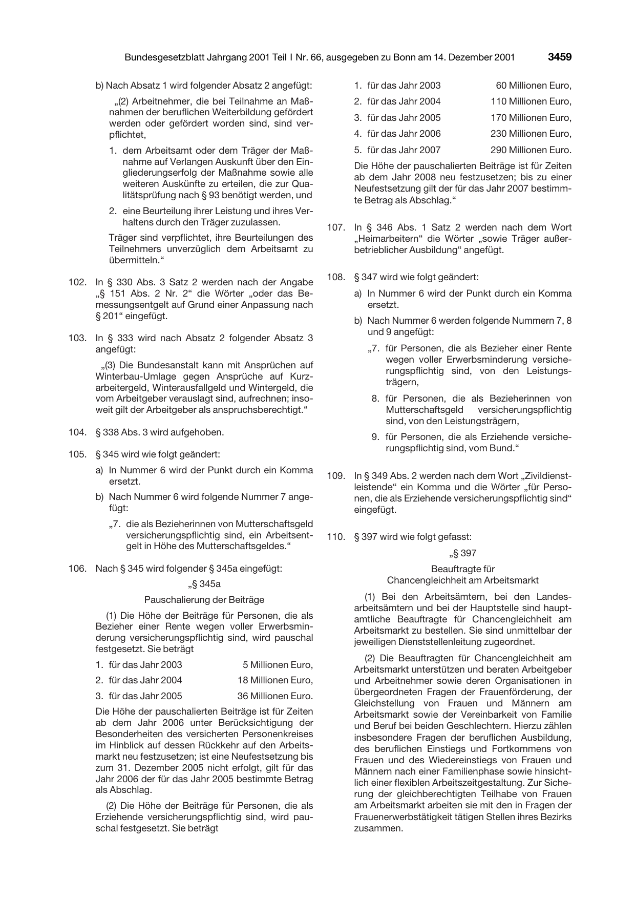BGBl. 2001, Seite 3459 — Originalseite als Abbildung