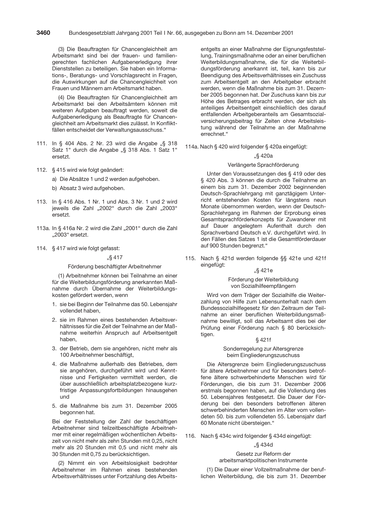 BGBl. 2001, Seite 3460 — Originalseite als Abbildung