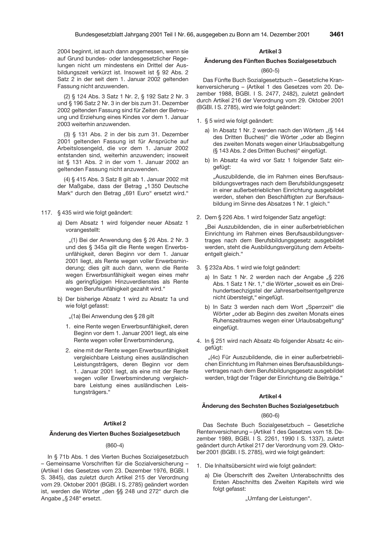 BGBl. 2001, Seite 3461 — Originalseite als Abbildung