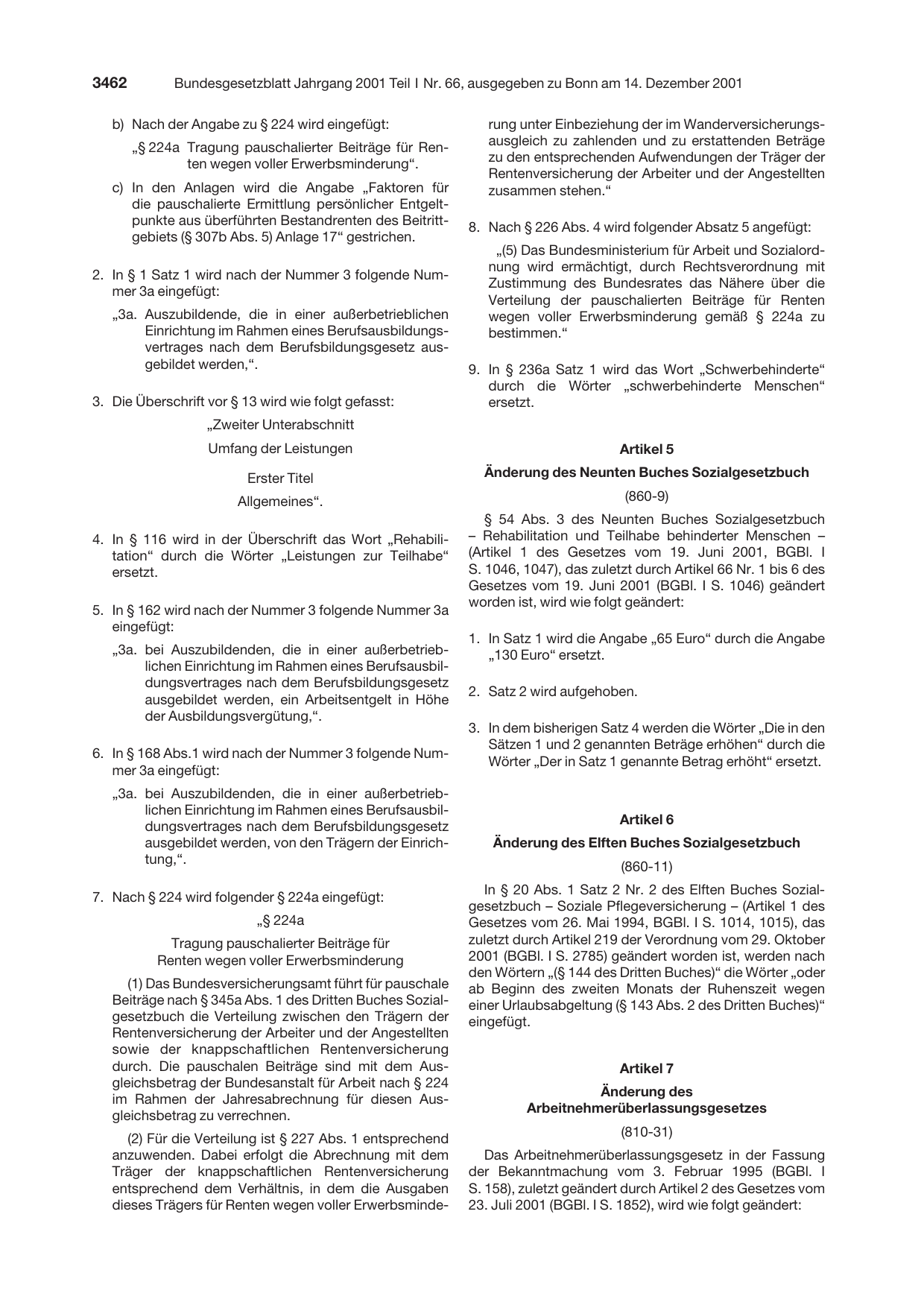 BGBl. 2001, Seite 3462 — Originalseite als Abbildung