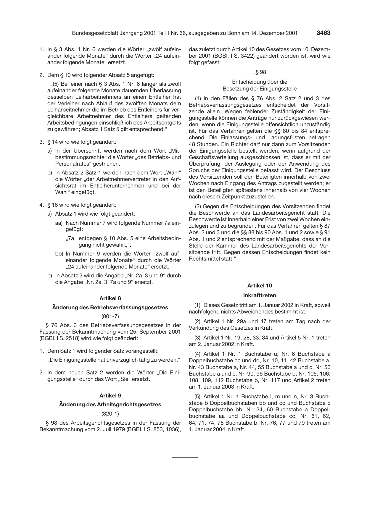 BGBl. 2001, Seite 3463 — Originalseite als Abbildung