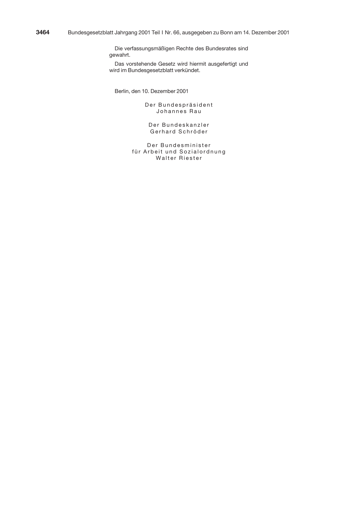 BGBl. 2001, Seite 3464 — Originalseite als Abbildung