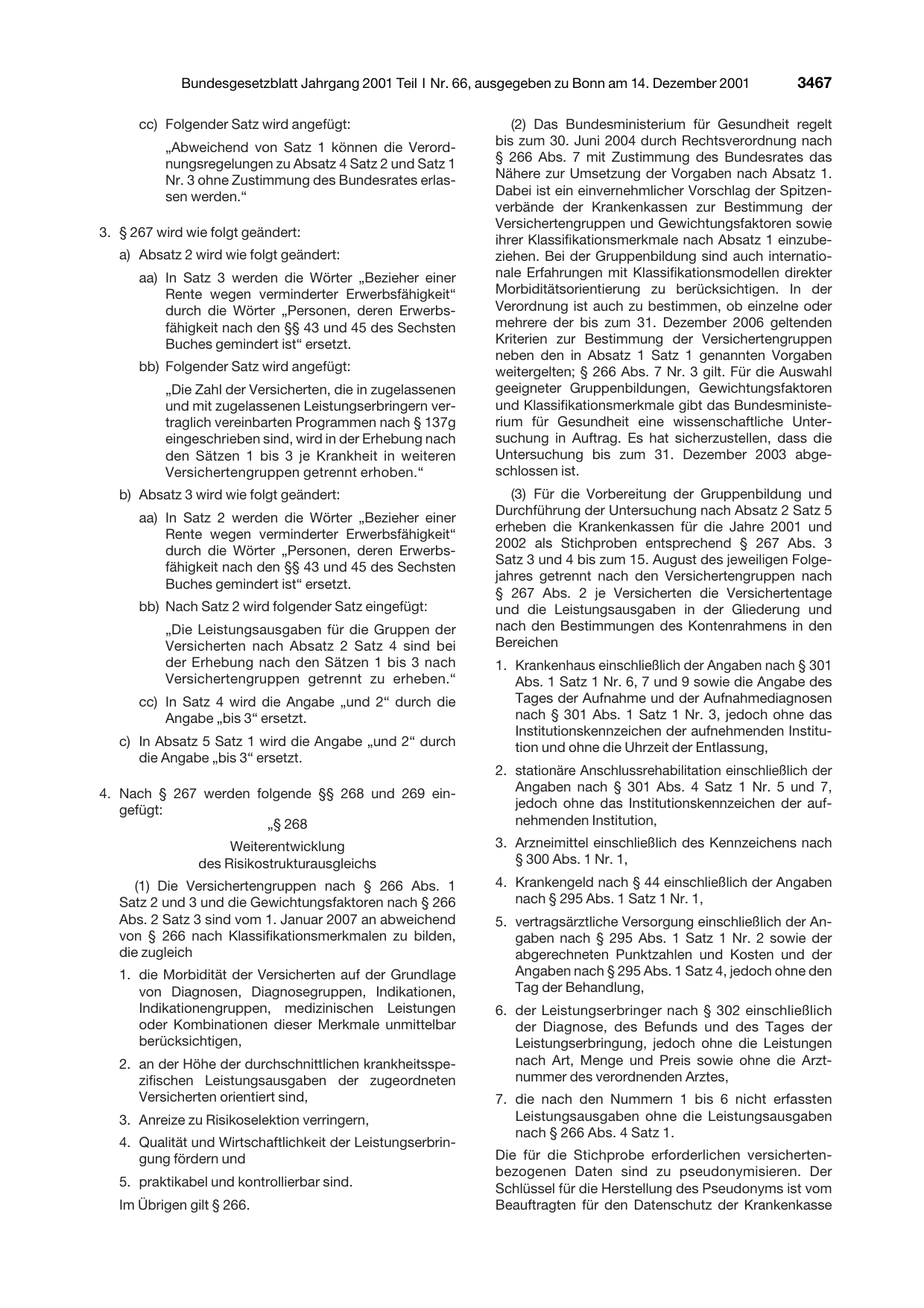 BGBl. 2001, Seite 3467 — Originalseite als Abbildung