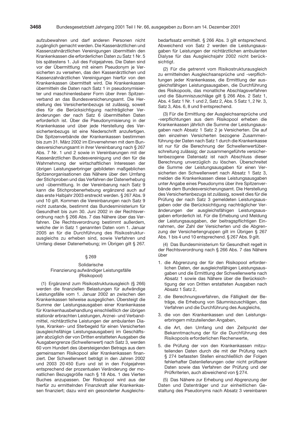 BGBl. 2001, Seite 3468 — Originalseite als Abbildung