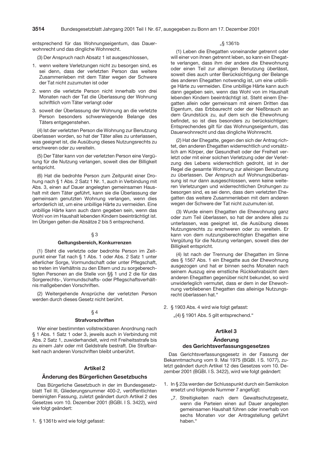 BGBl. 2001, Seite 3514 — Originalseite als Abbildung