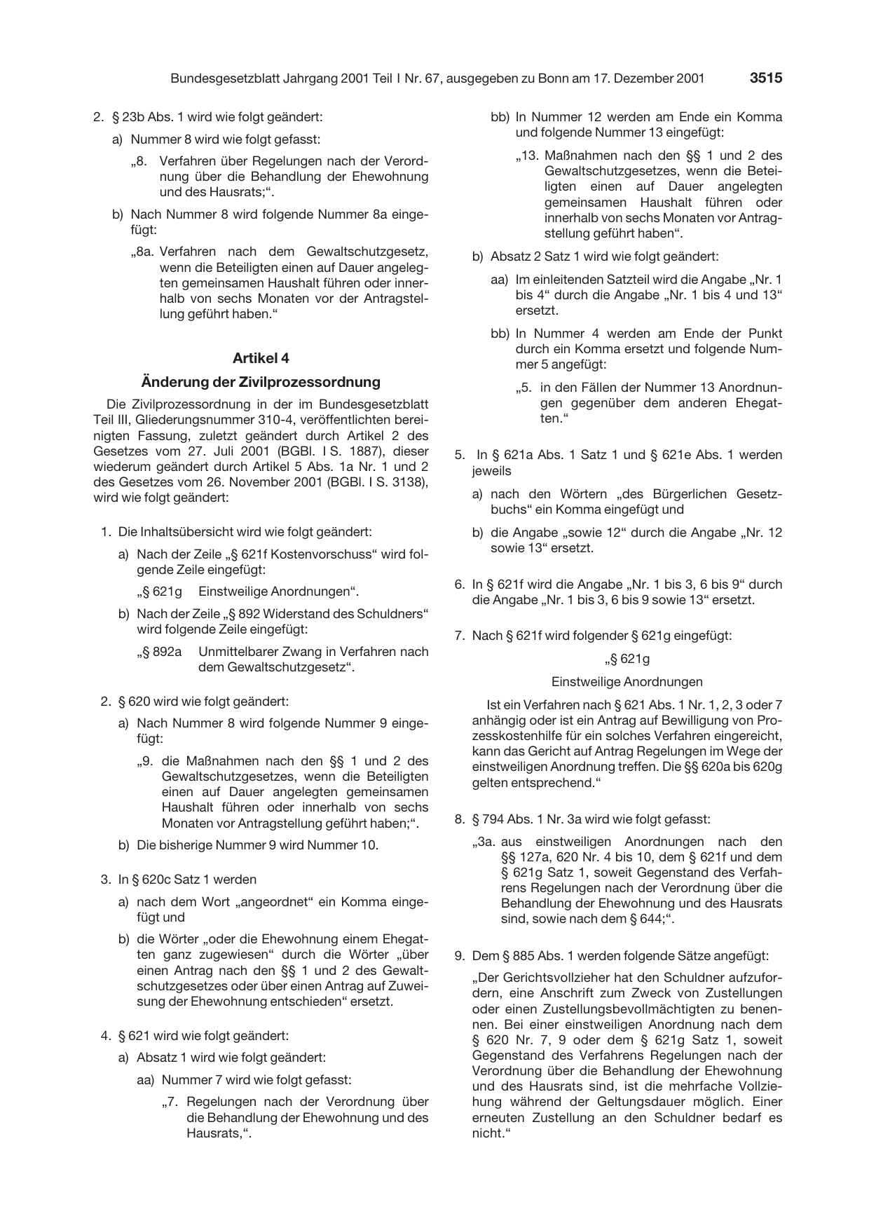 BGBl. 2001, Seite 3515 — Originalseite als Abbildung