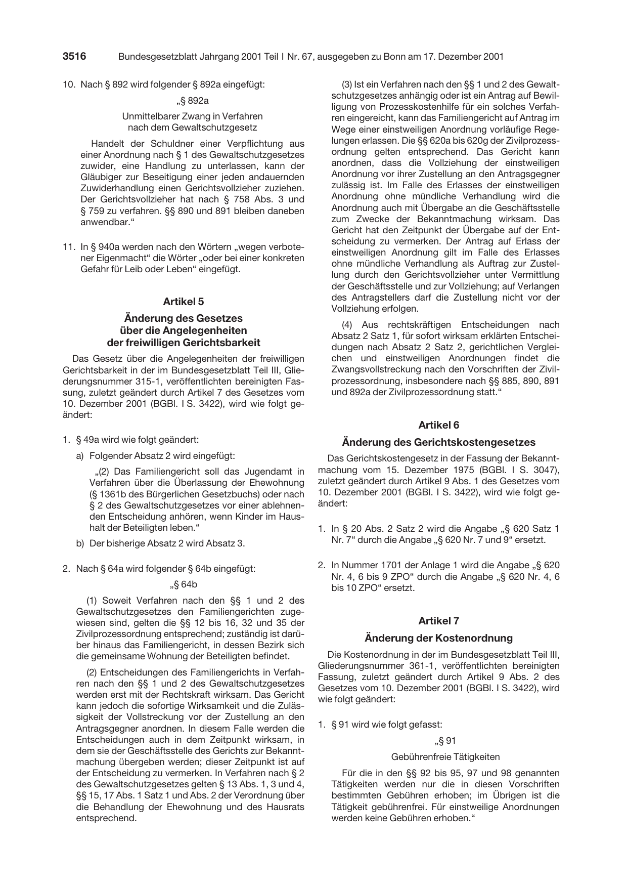 BGBl. 2001, Seite 3516 — Originalseite als Abbildung