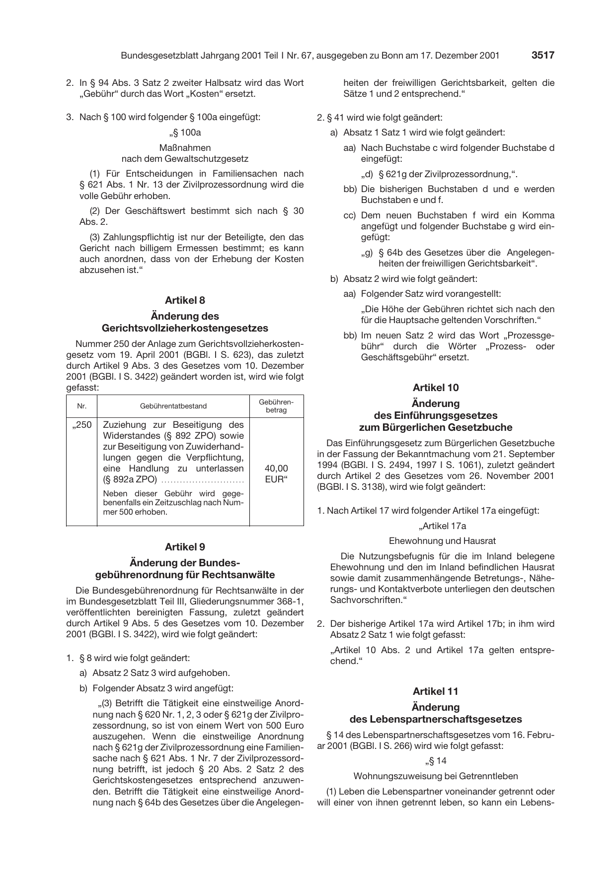 BGBl. 2001, Seite 3517 — Originalseite als Abbildung