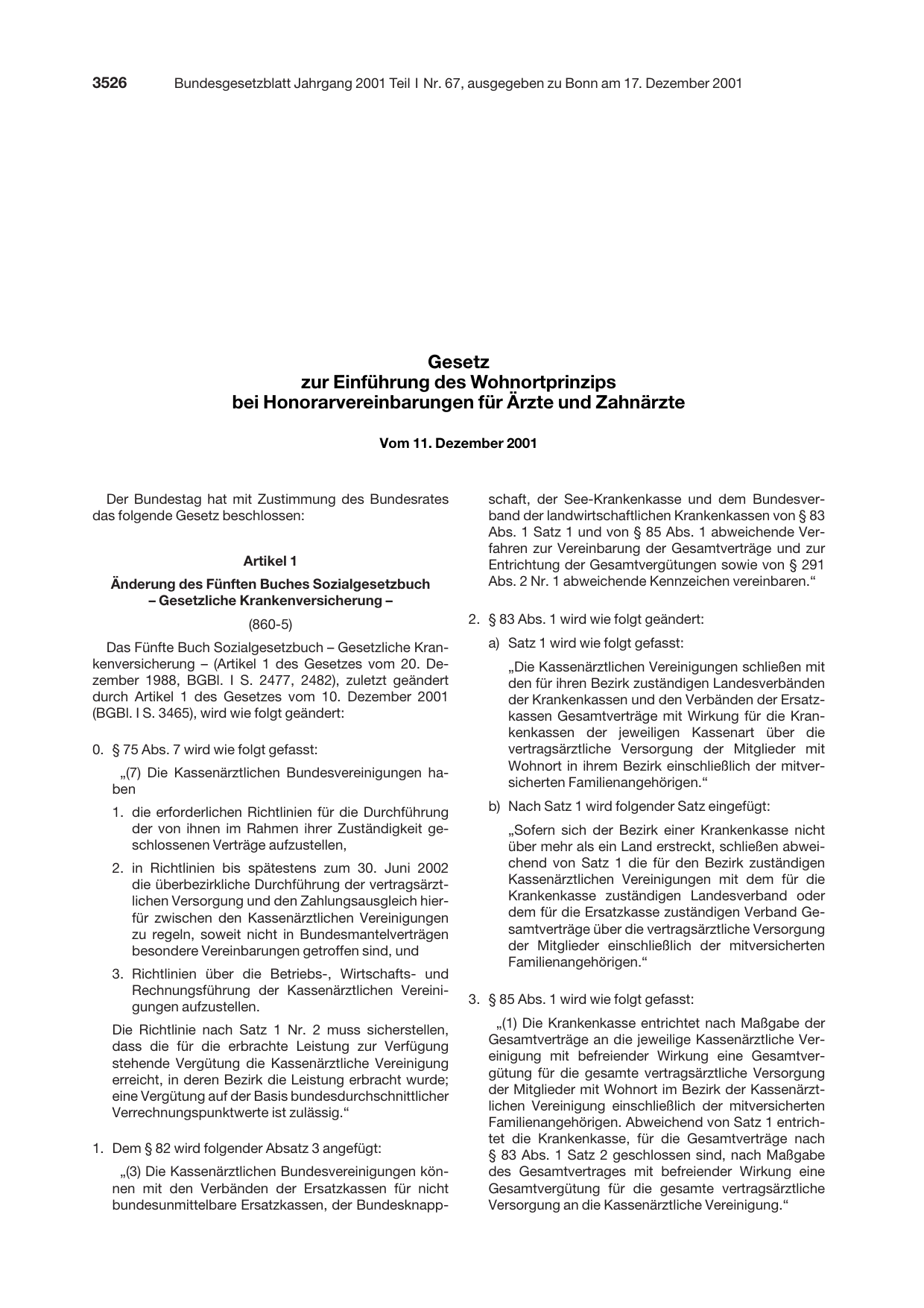BGBl. 2001, Seite 3526 — Originalseite als Abbildung