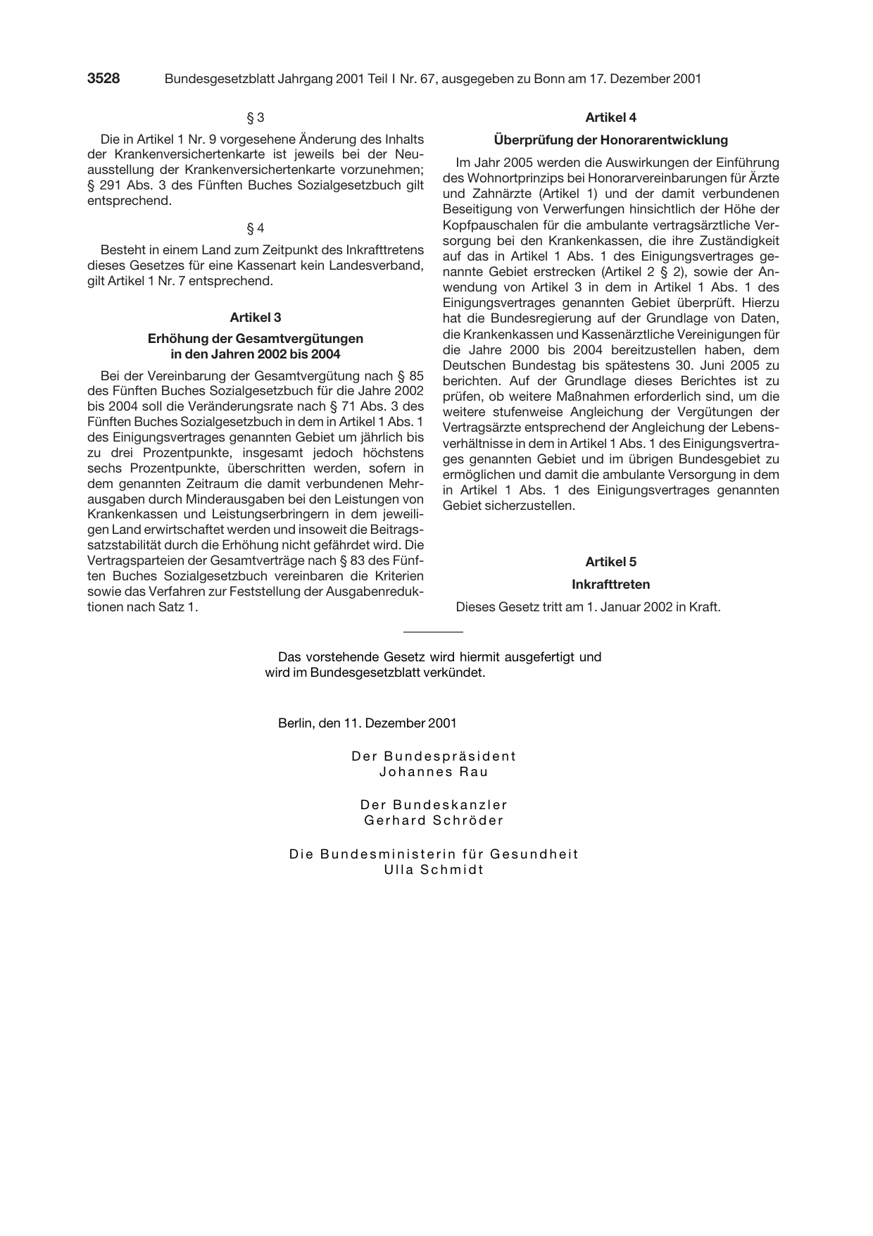 BGBl. 2001, Seite 3528 — Originalseite als Abbildung