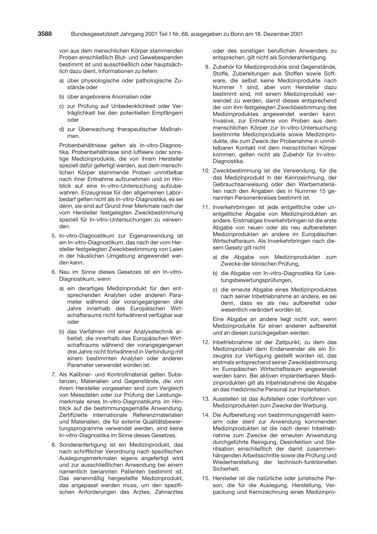 BGBl. 2001, Seite 3588 — Originalseite als Abbildung