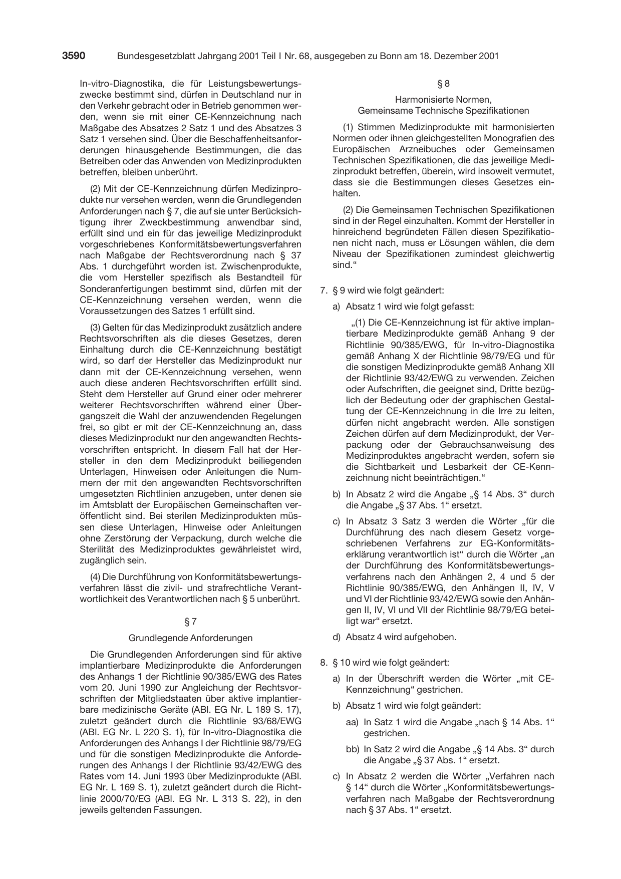 BGBl. 2001, Seite 3590 — Originalseite als Abbildung