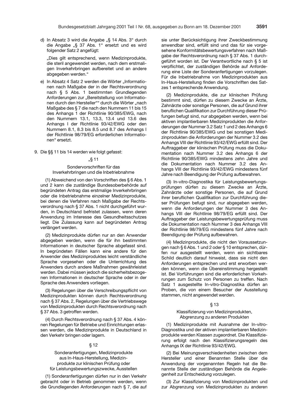 BGBl. 2001, Seite 3591 — Originalseite als Abbildung