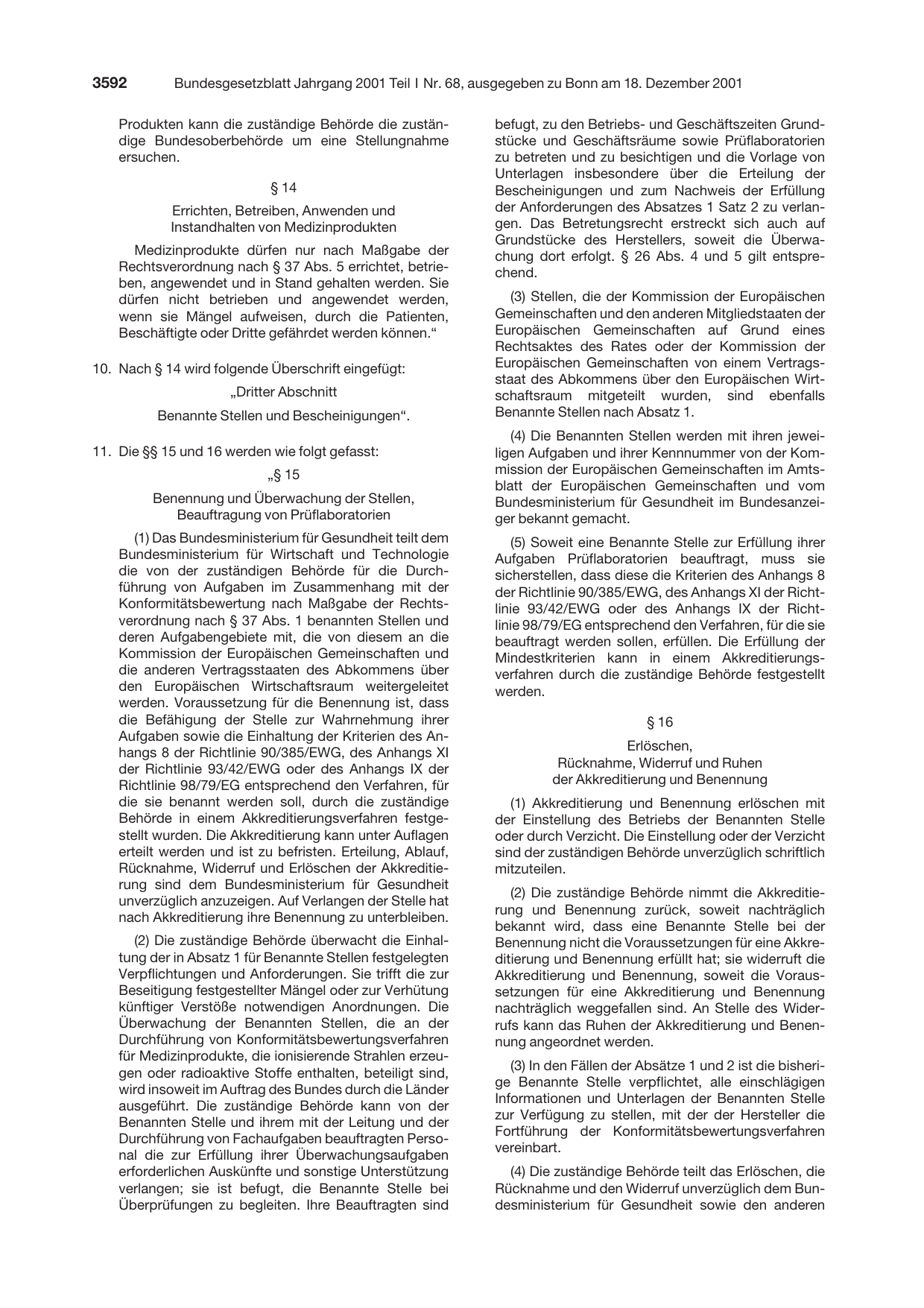 BGBl. 2001, Seite 3592 — Originalseite als Abbildung