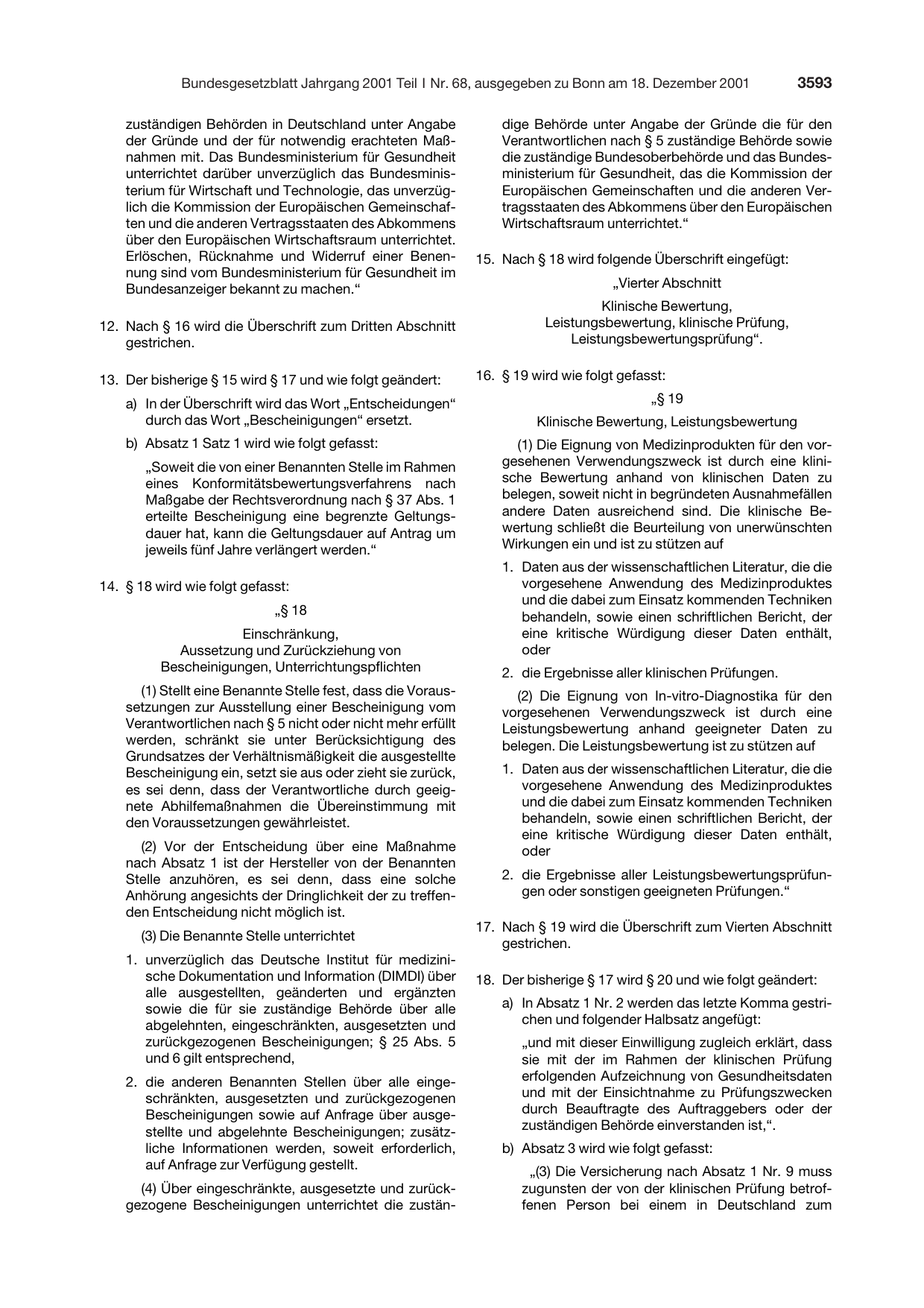 BGBl. 2001, Seite 3593 — Originalseite als Abbildung