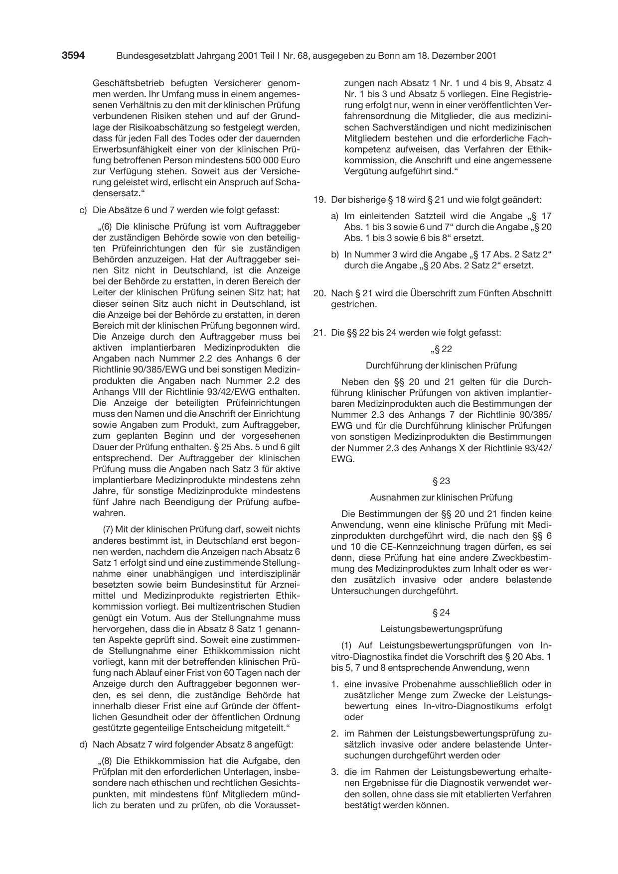 BGBl. 2001, Seite 3594 — Originalseite als Abbildung