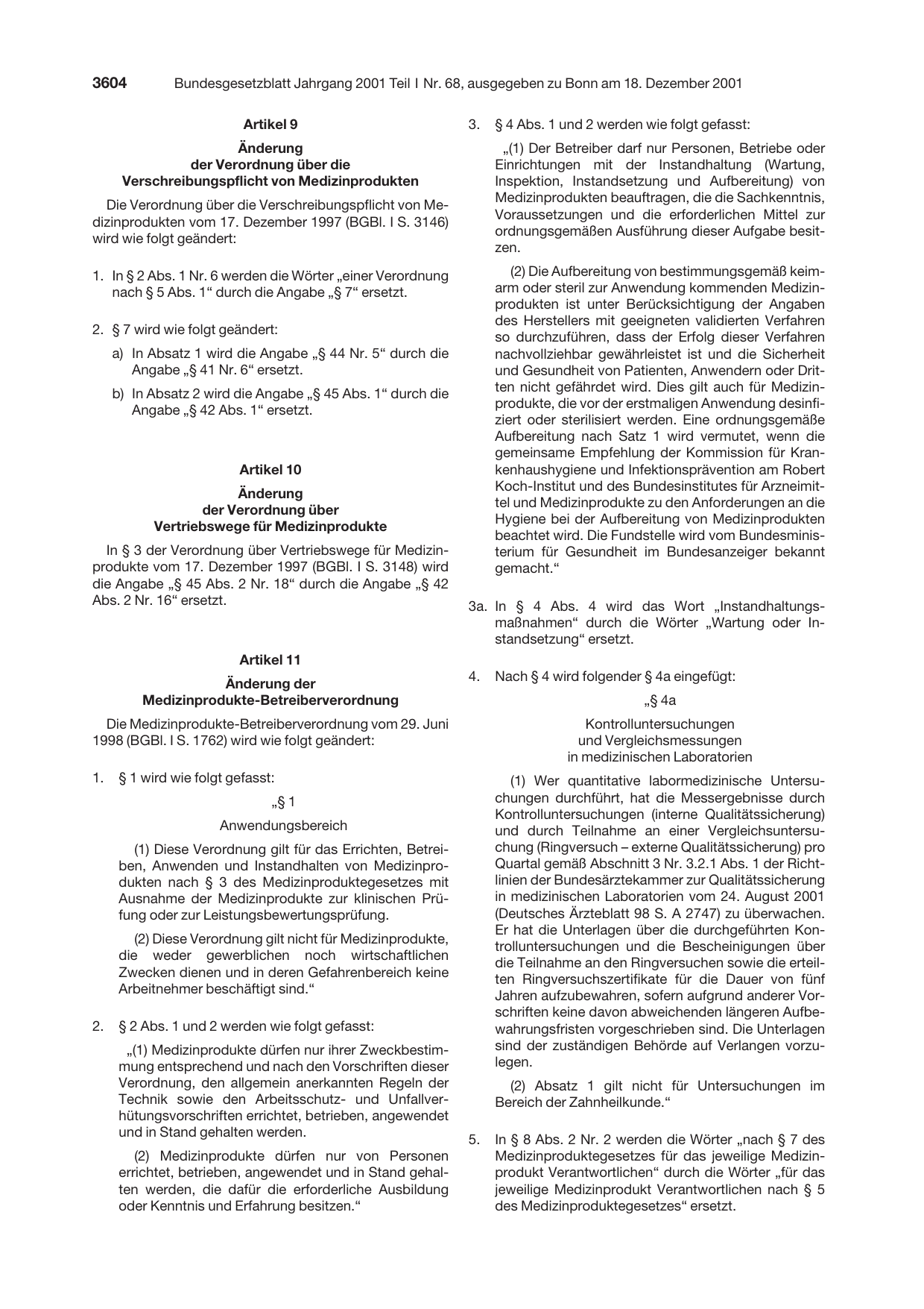 BGBl. 2001, Seite 3604 — Originalseite als Abbildung