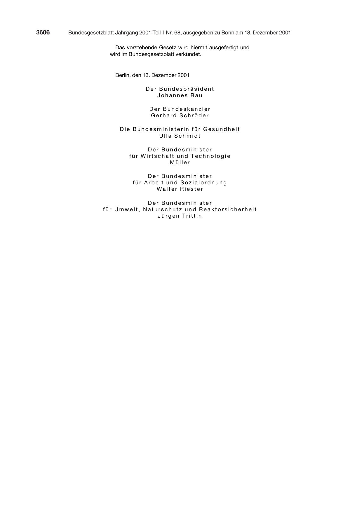 BGBl. 2001, Seite 3606 — Originalseite als Abbildung