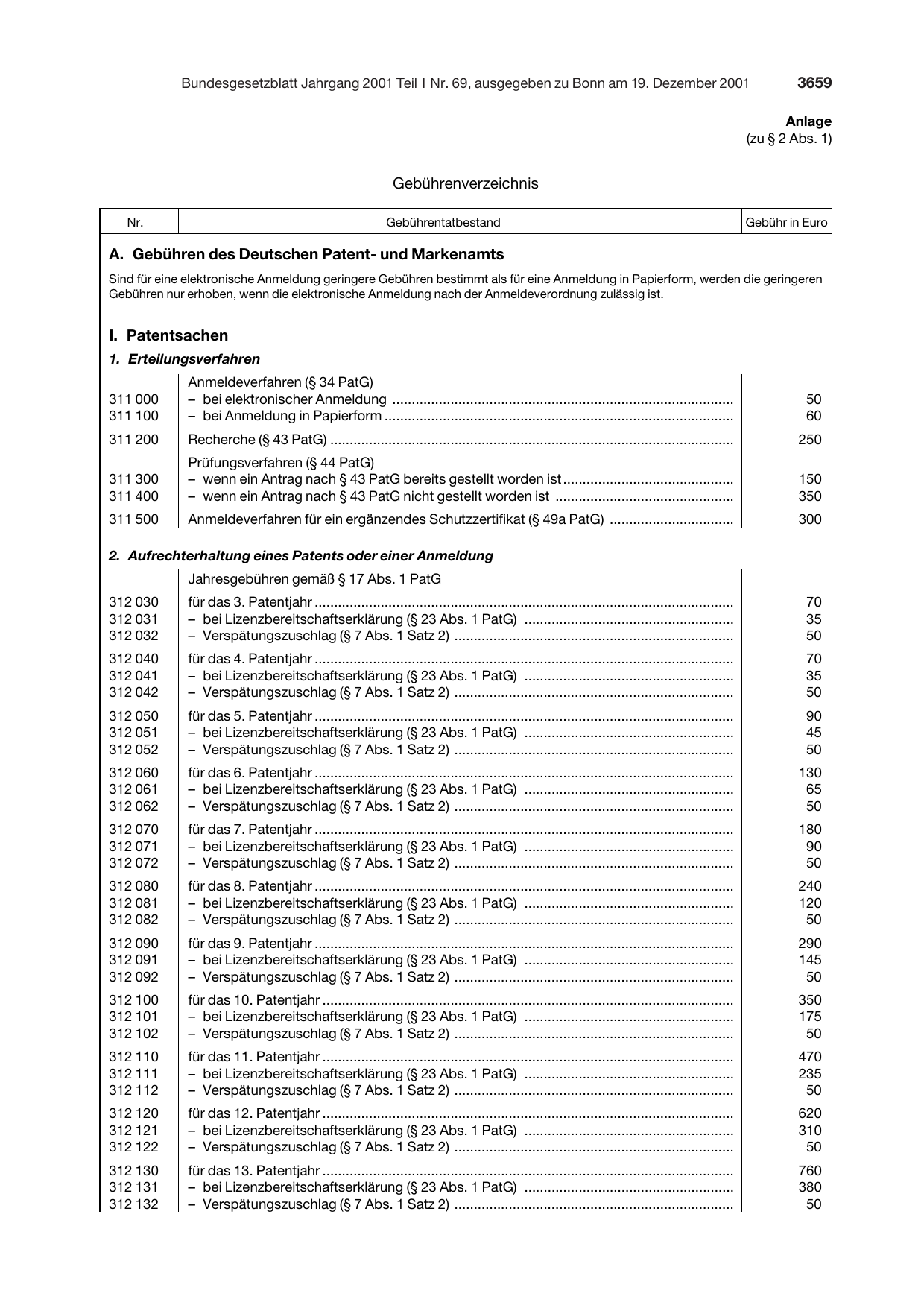 BGBl. 2001, Seite 3659 — Originalseite als Abbildung